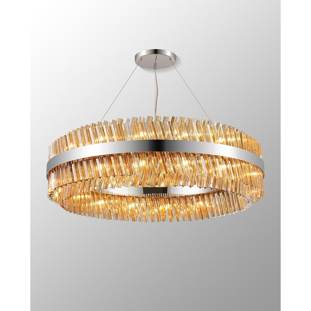 NL9504PN/AM9 Kaffer 32 Light Round Pendant Polished Nickel Amber