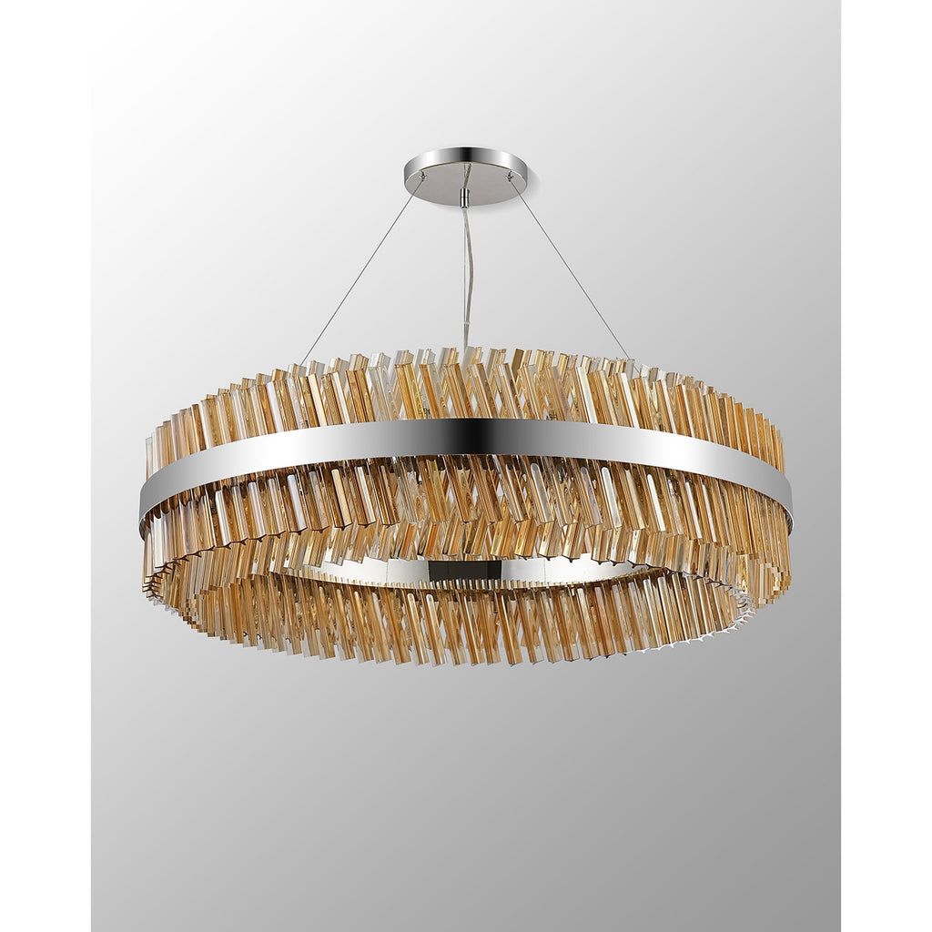 NL9504PN/AM9 Kaffer 32 Light Round Pendant Polished Nickel Amber