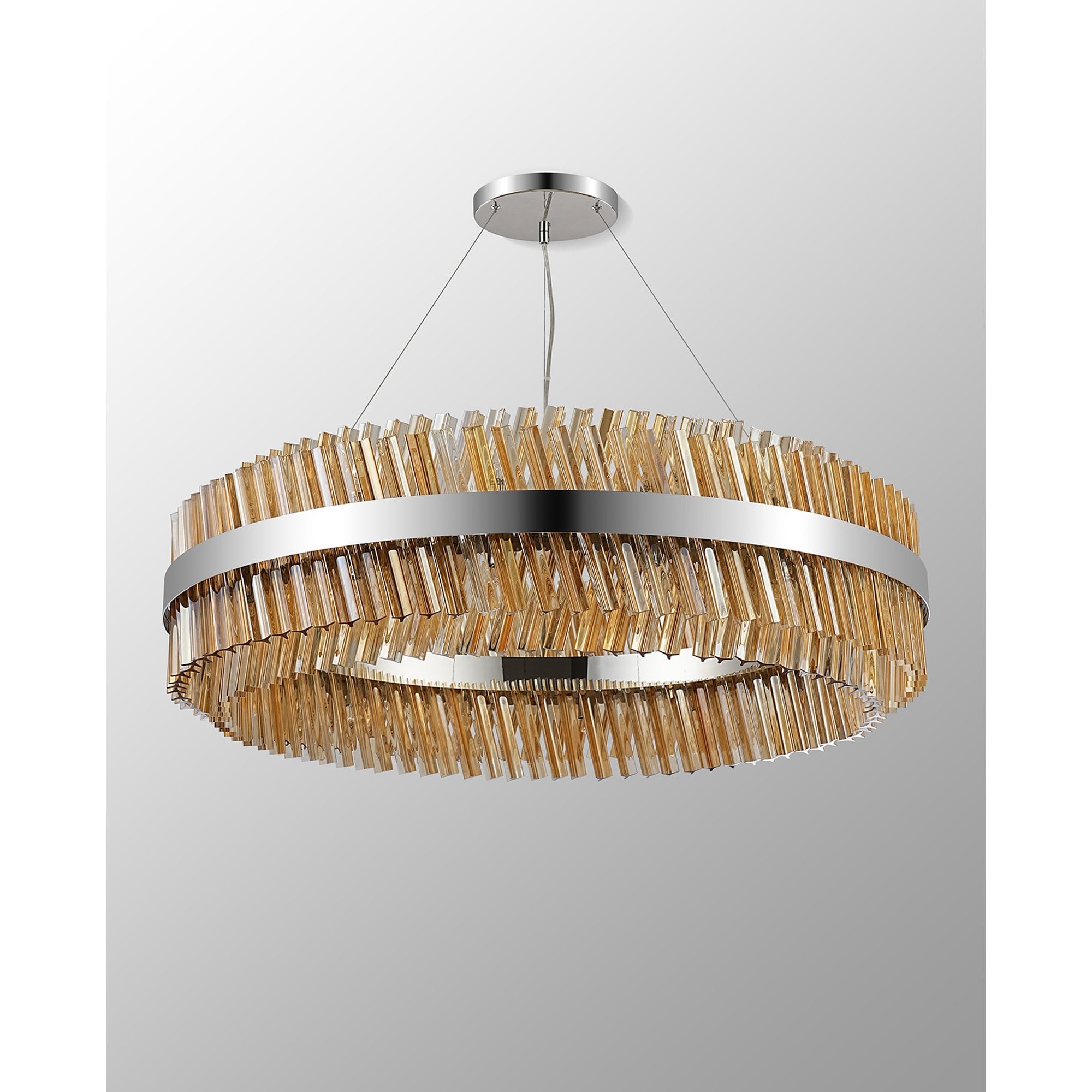 NL9504PN/AM9 Kaffer 32 Light Round Pendant Polished Nickel Amber
