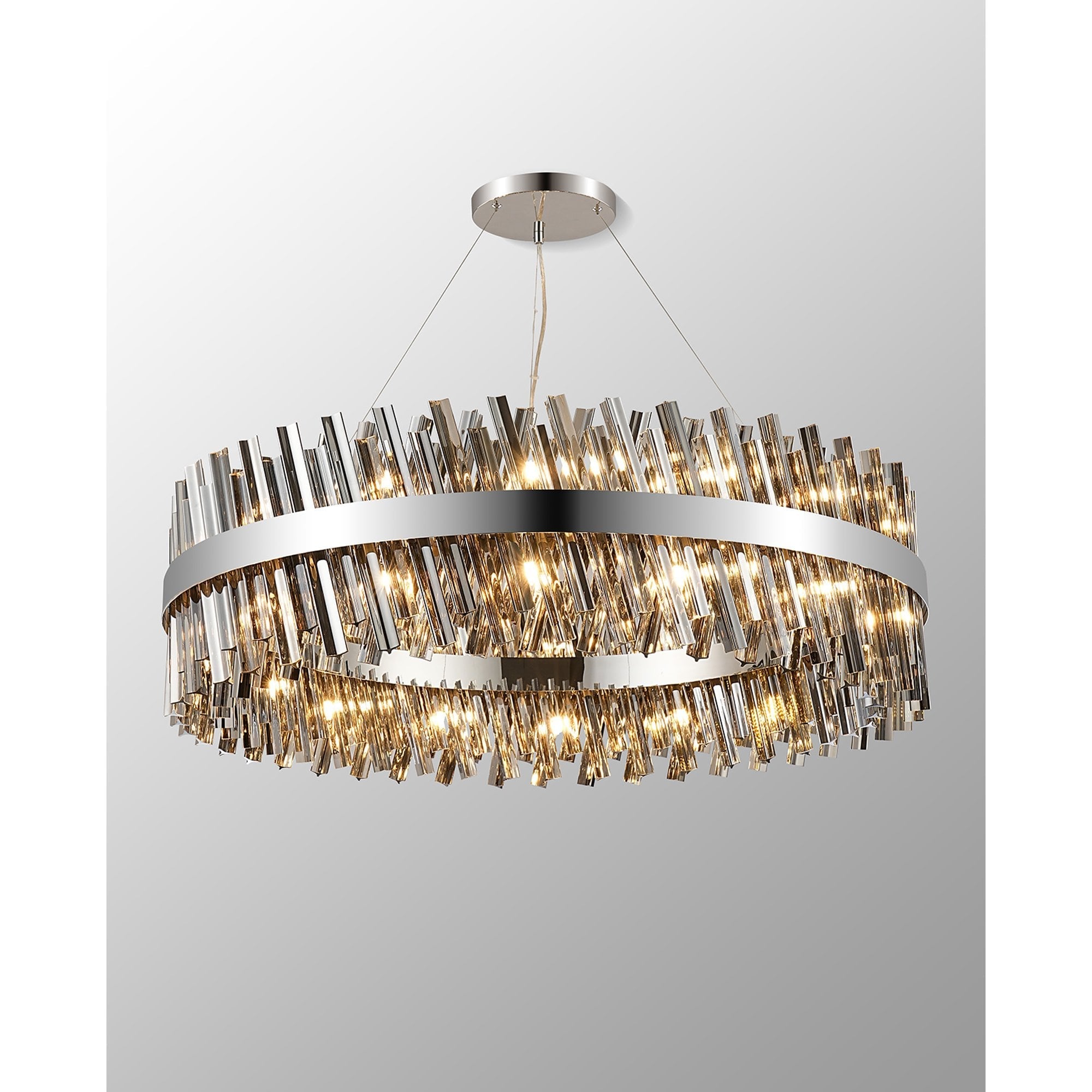 NL9504PN/SM9 Kaffer 32 Light Round Pendant Polished Nickel Smoke