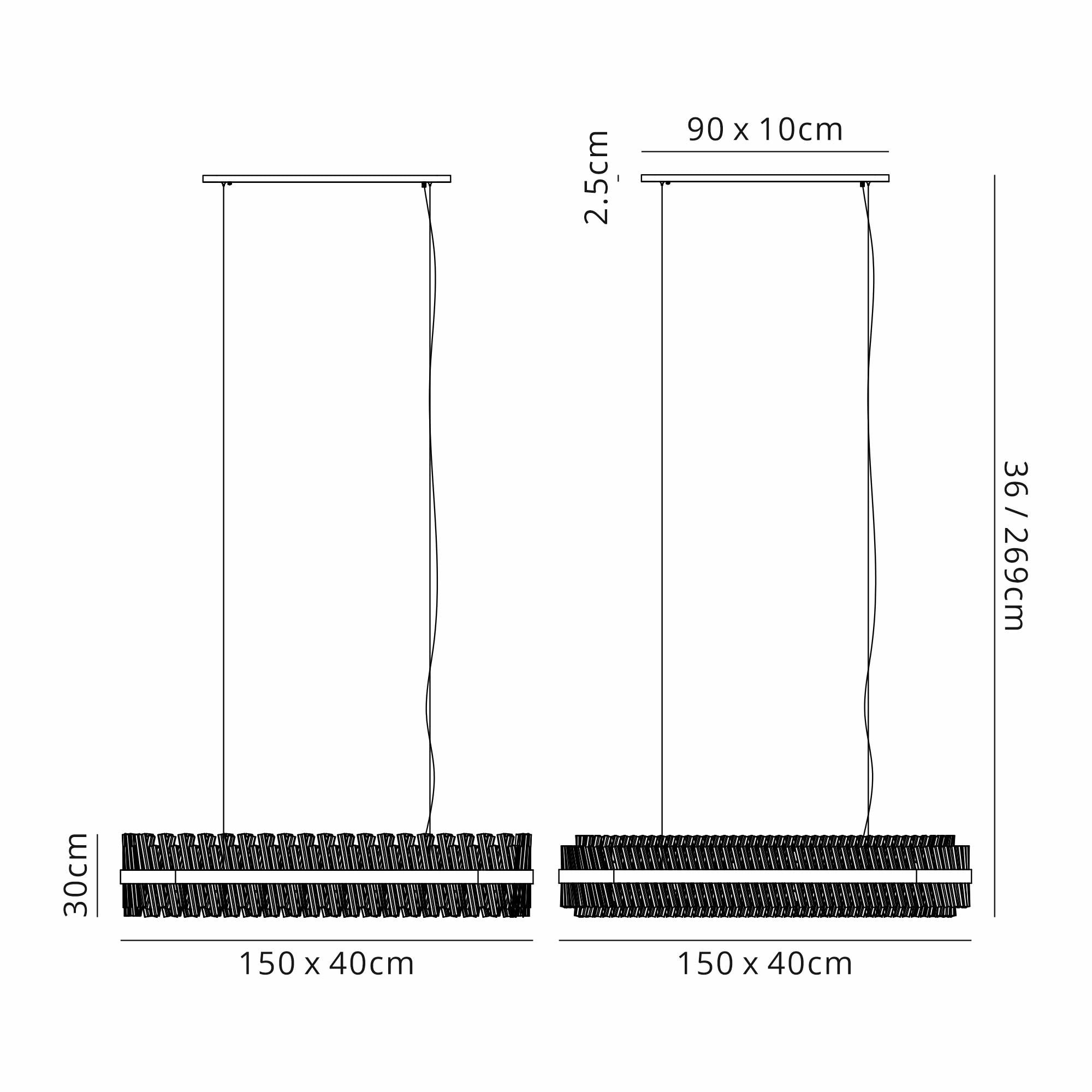 NL9508BL/CL9 Kaffer 36 Light Oblong Pendant Satin Black Clear