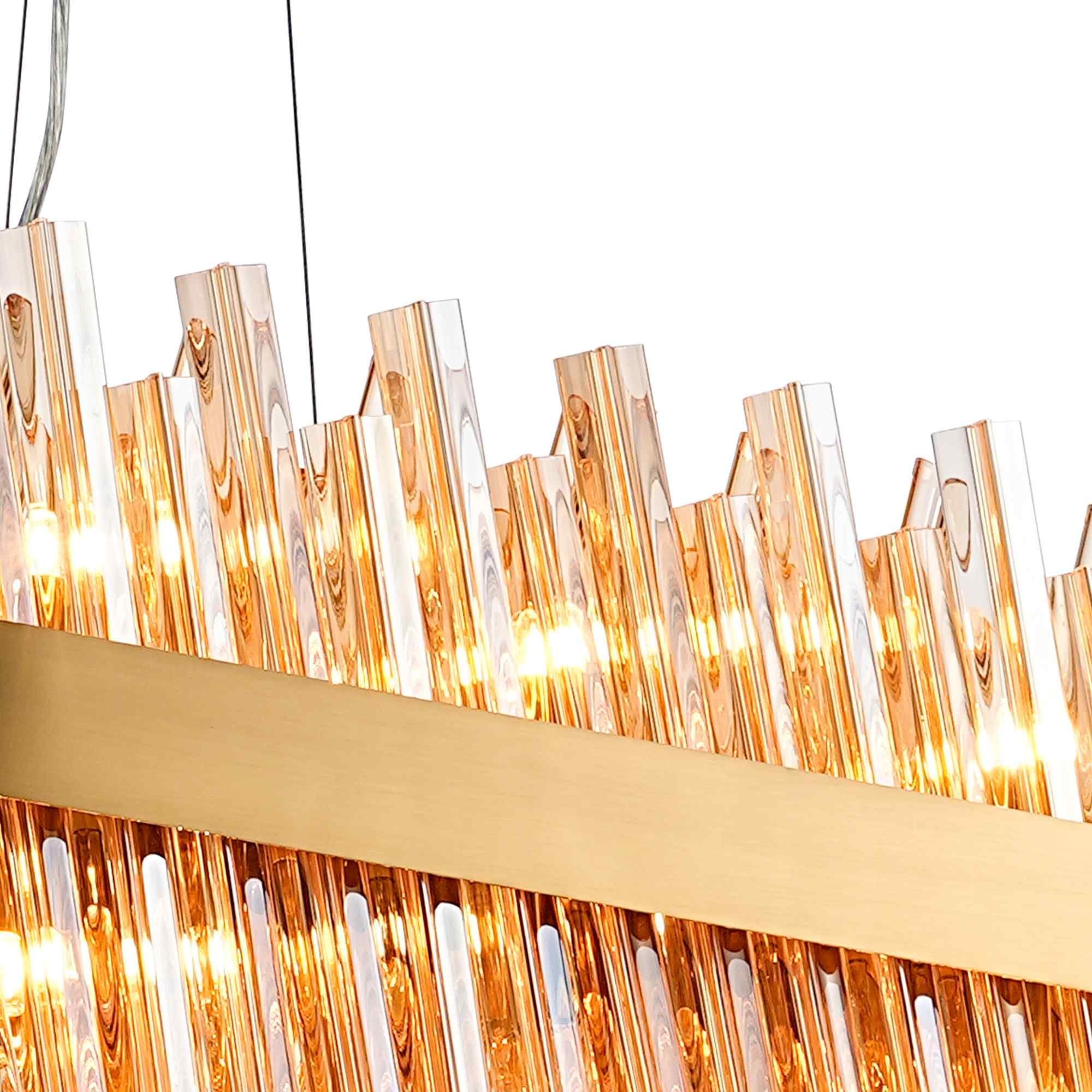 NL9508BR/AM9 Kaffer 36 Light Oblong Pendant Brass Amber