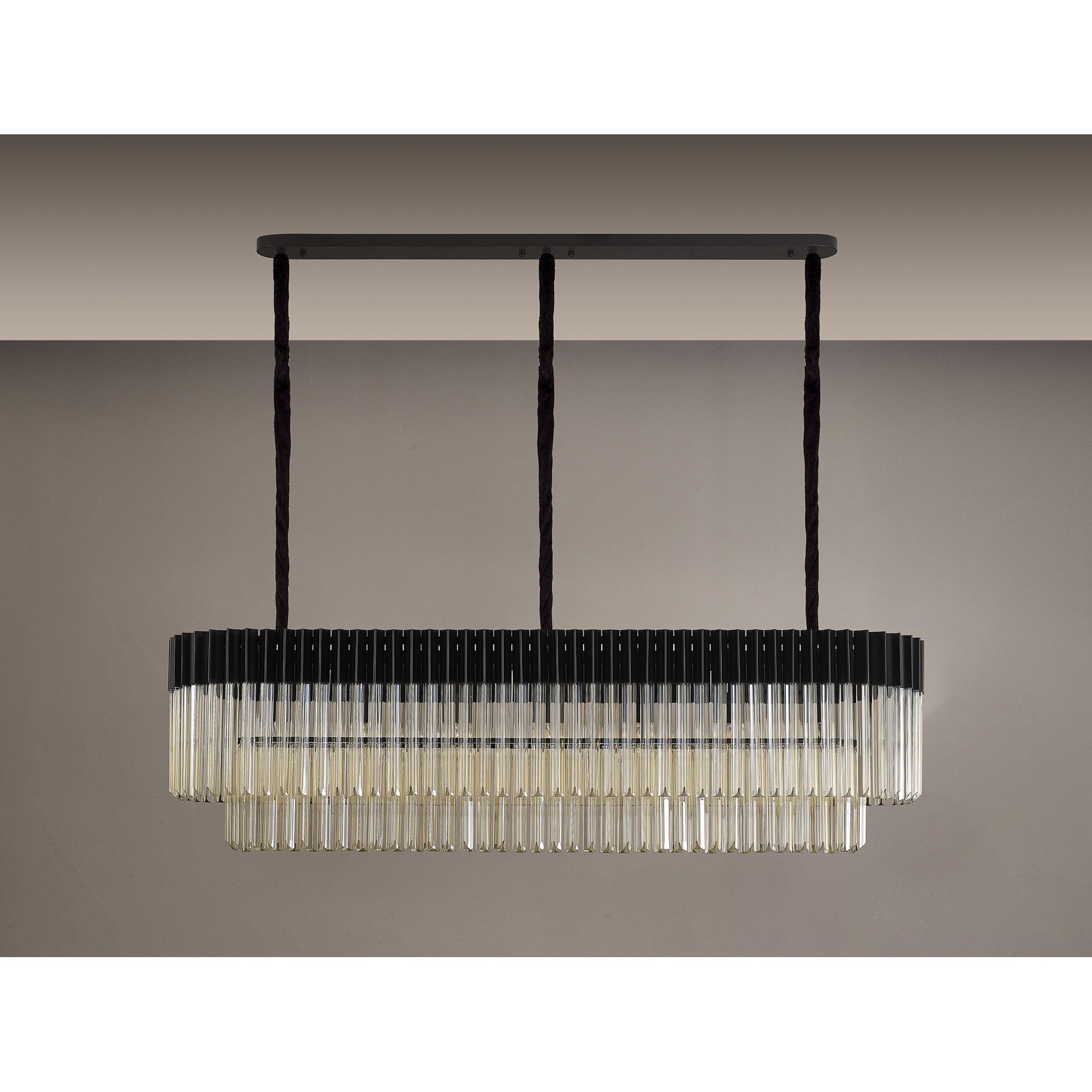 NL89619 Vienna 7 Light Rectangle Pendant Matt Black Cognac