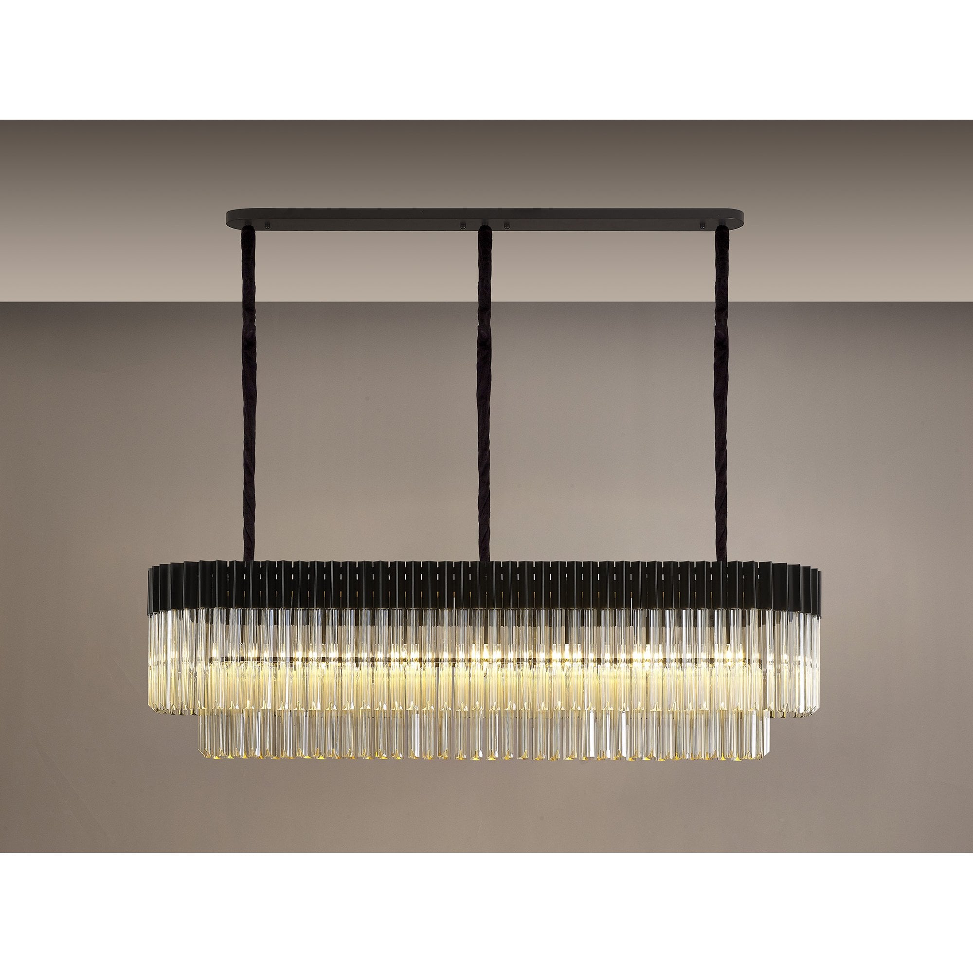 NL89619 Vienna 7 Light Rectangle Pendant Matt Black Cognac