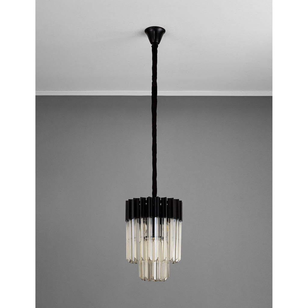 NL89679 Vienna 4 Light Round Pendant Matt Black Cognac