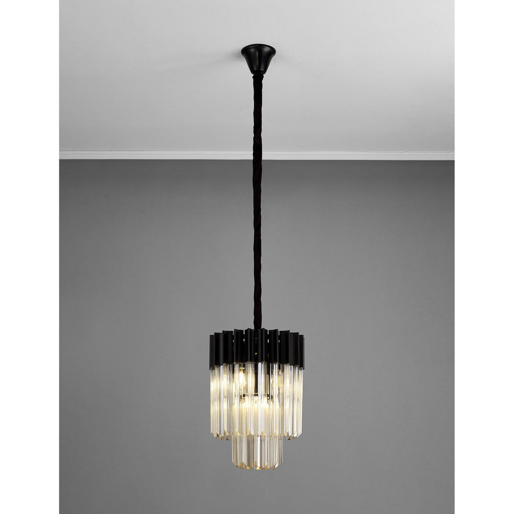 NL89679 Vienna 4 Light Round Pendant Matt Black Cognac