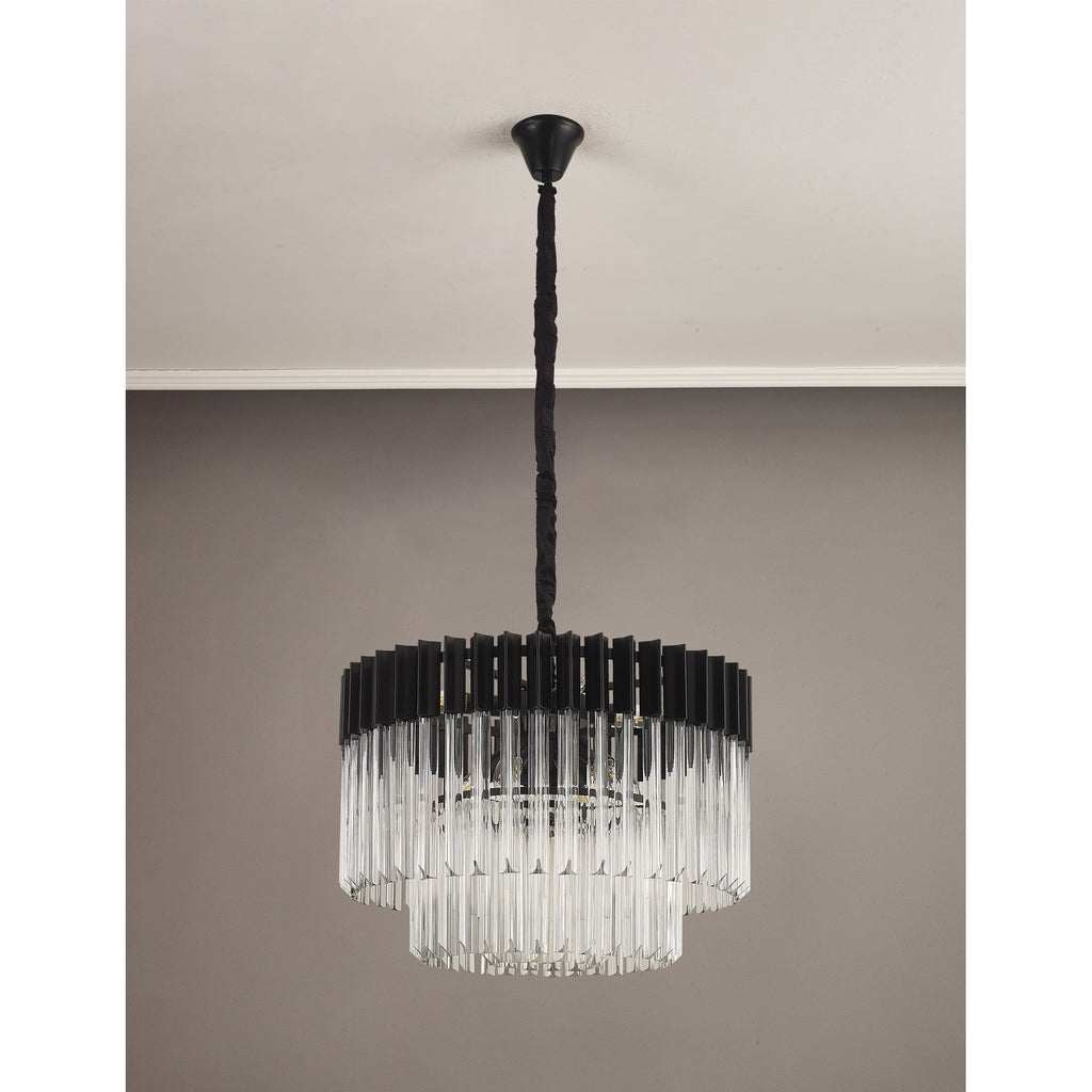 NL89719 Vienna 8 Light Round Pendant Matt Black Clear