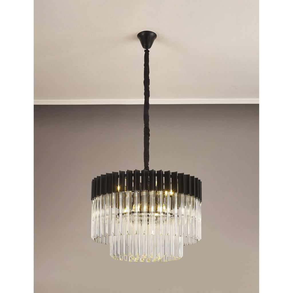 NL89719 Vienna 8 Light Round Pendant Matt Black Clear