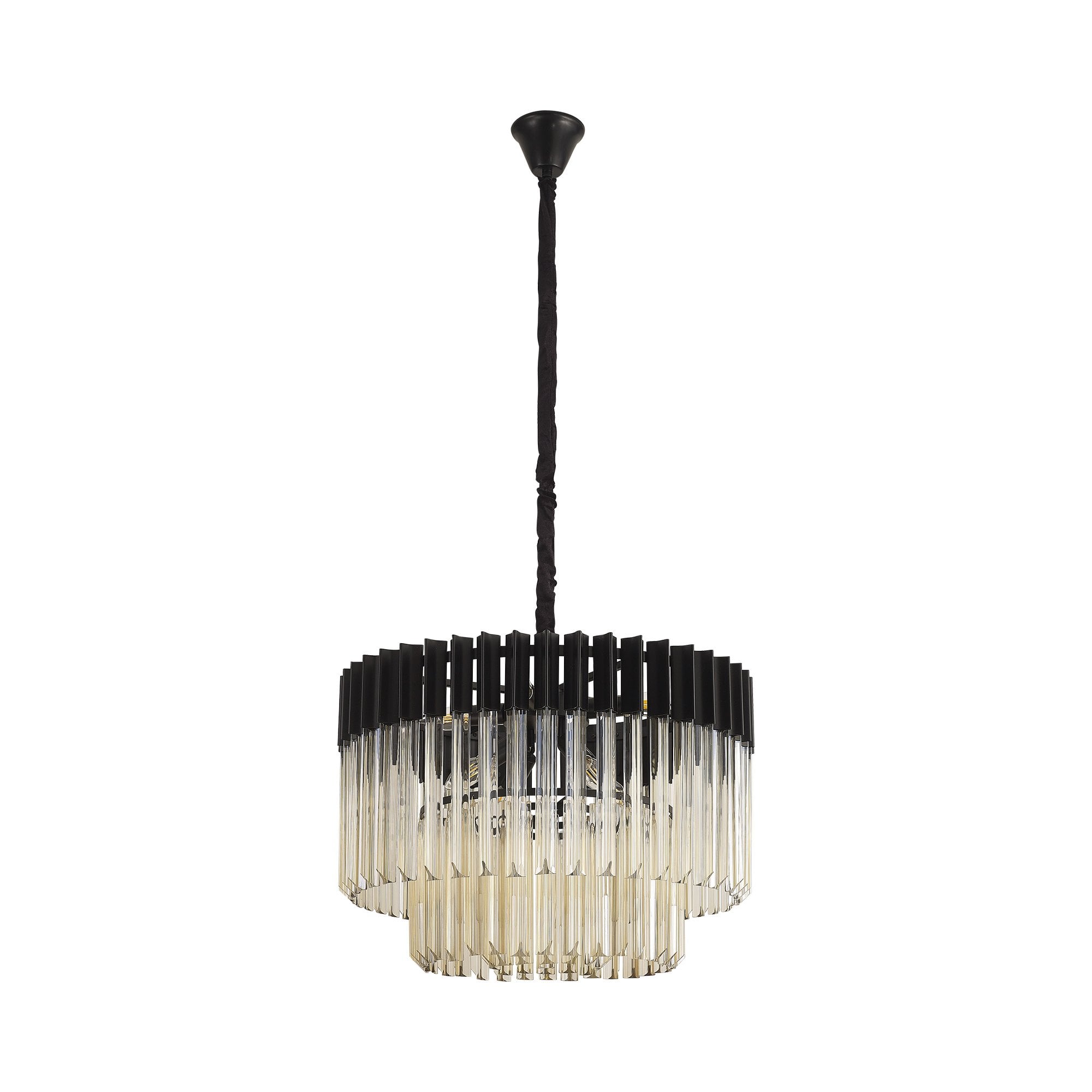 NL89739 Vienna 8 Light Round Pendant Matt Black Cognac