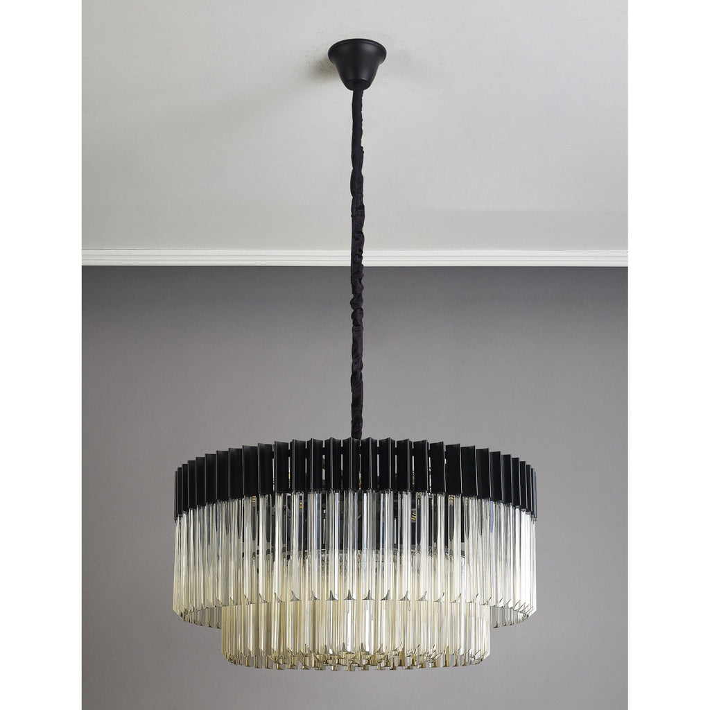 NL89799 Vienna 12 Light Round Pendant Matt Black Cognac
