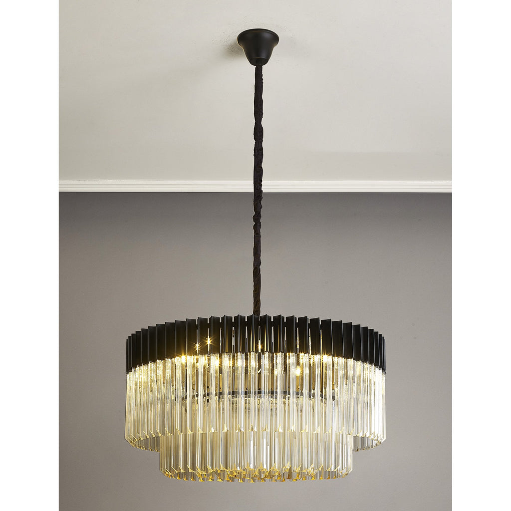 NL89799 Vienna 12 Light Round Pendant Matt Black Cognac