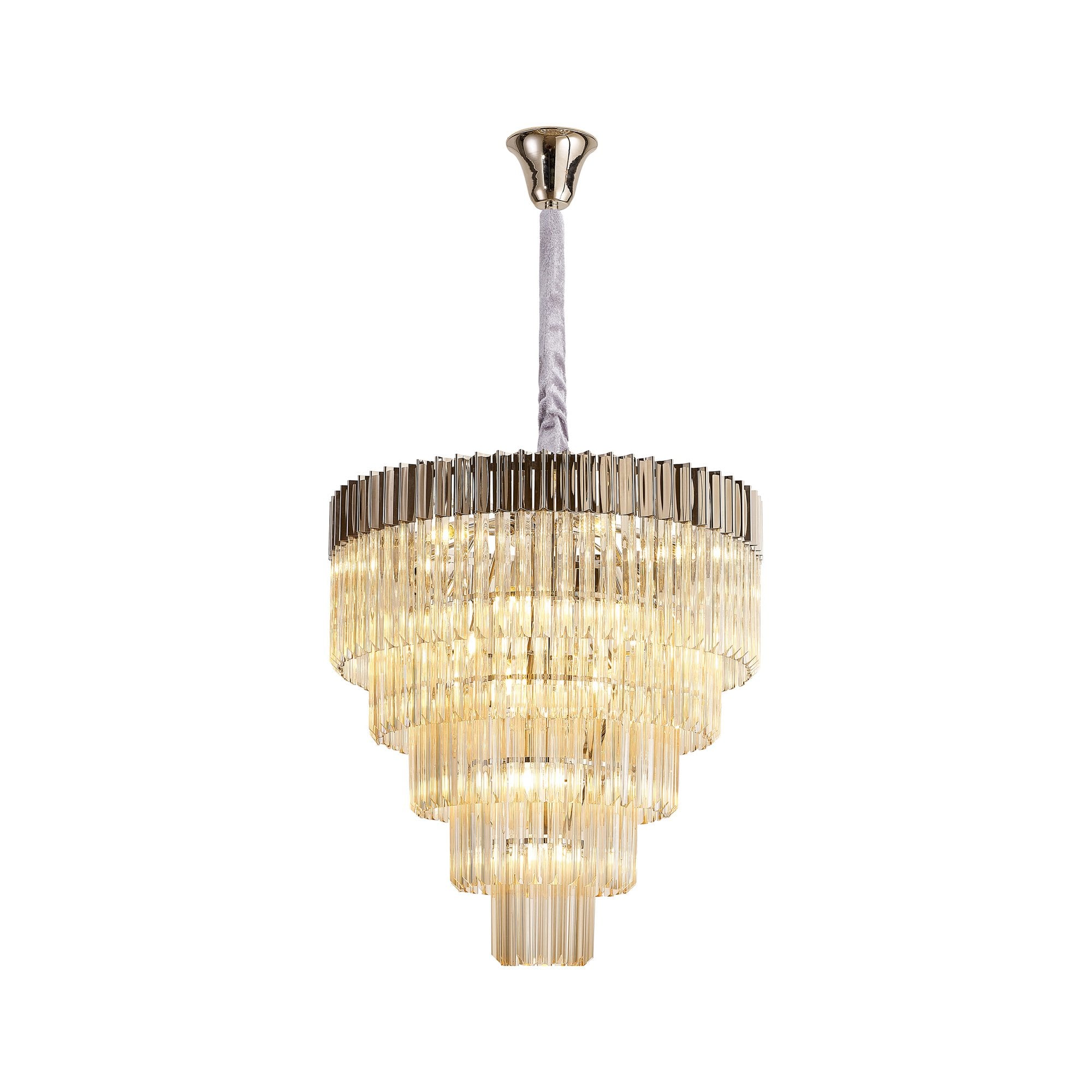 NL89829 Vienna 19 Light 5 Tier Round Pendant Polished Nickel Cognac