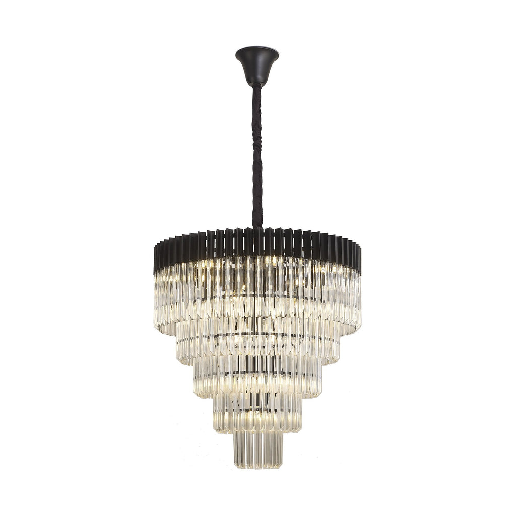 NL89839 Vienna 19 Light 5 Tier Round Pendant Matt Black Clear