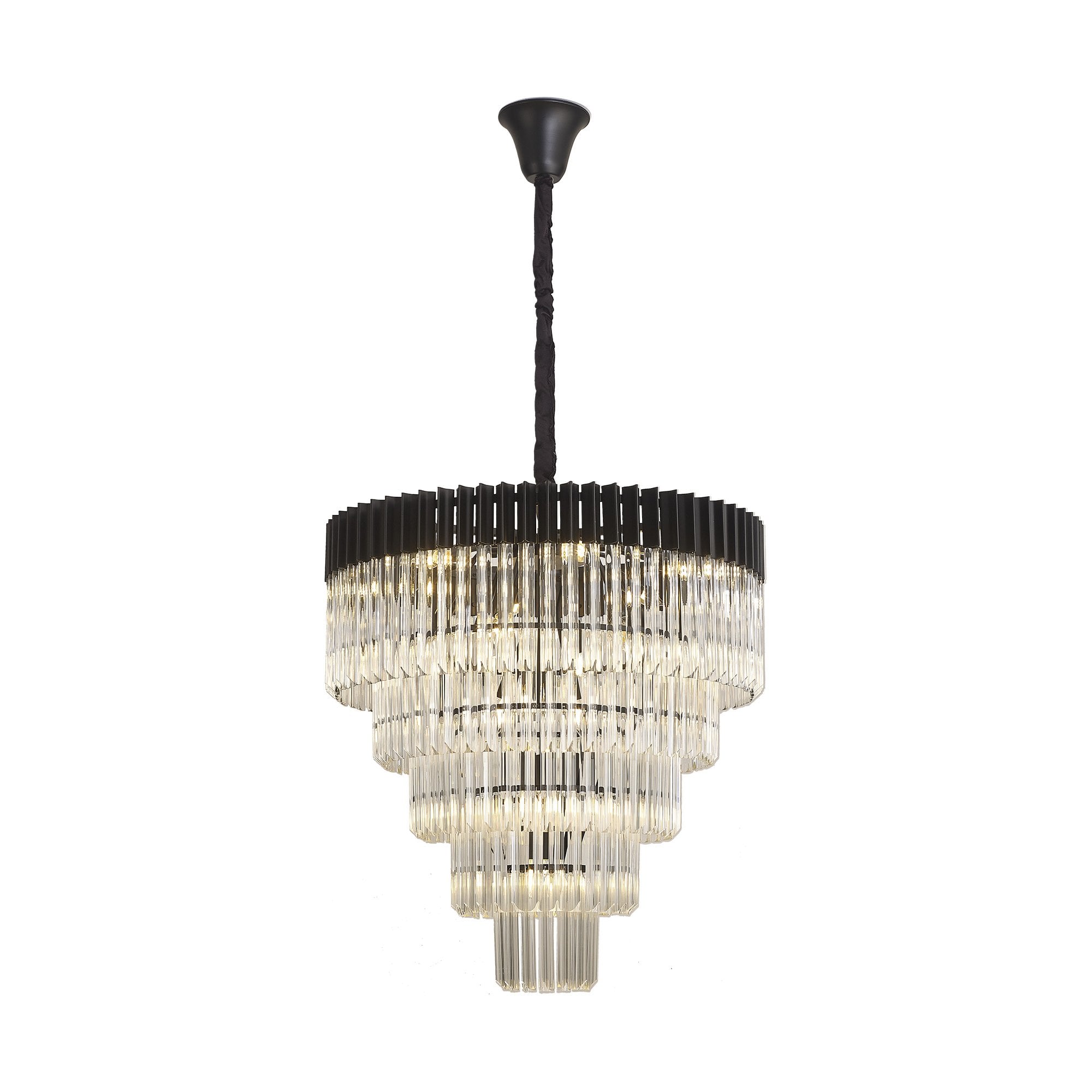 NL89839 Vienna 19 Light 5 Tier Round Pendant Matt Black Clear
