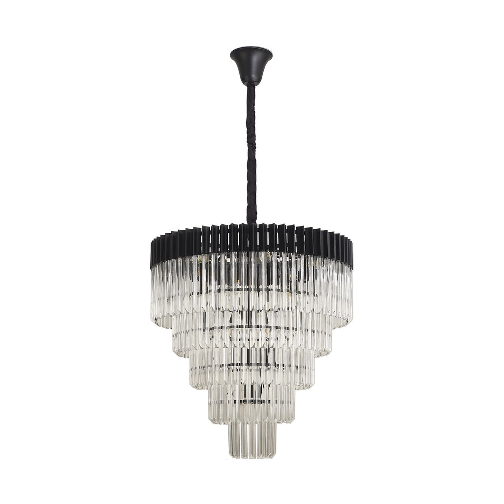 NL89839 Vienna 19 Light 5 Tier Round Pendant Matt Black Clear