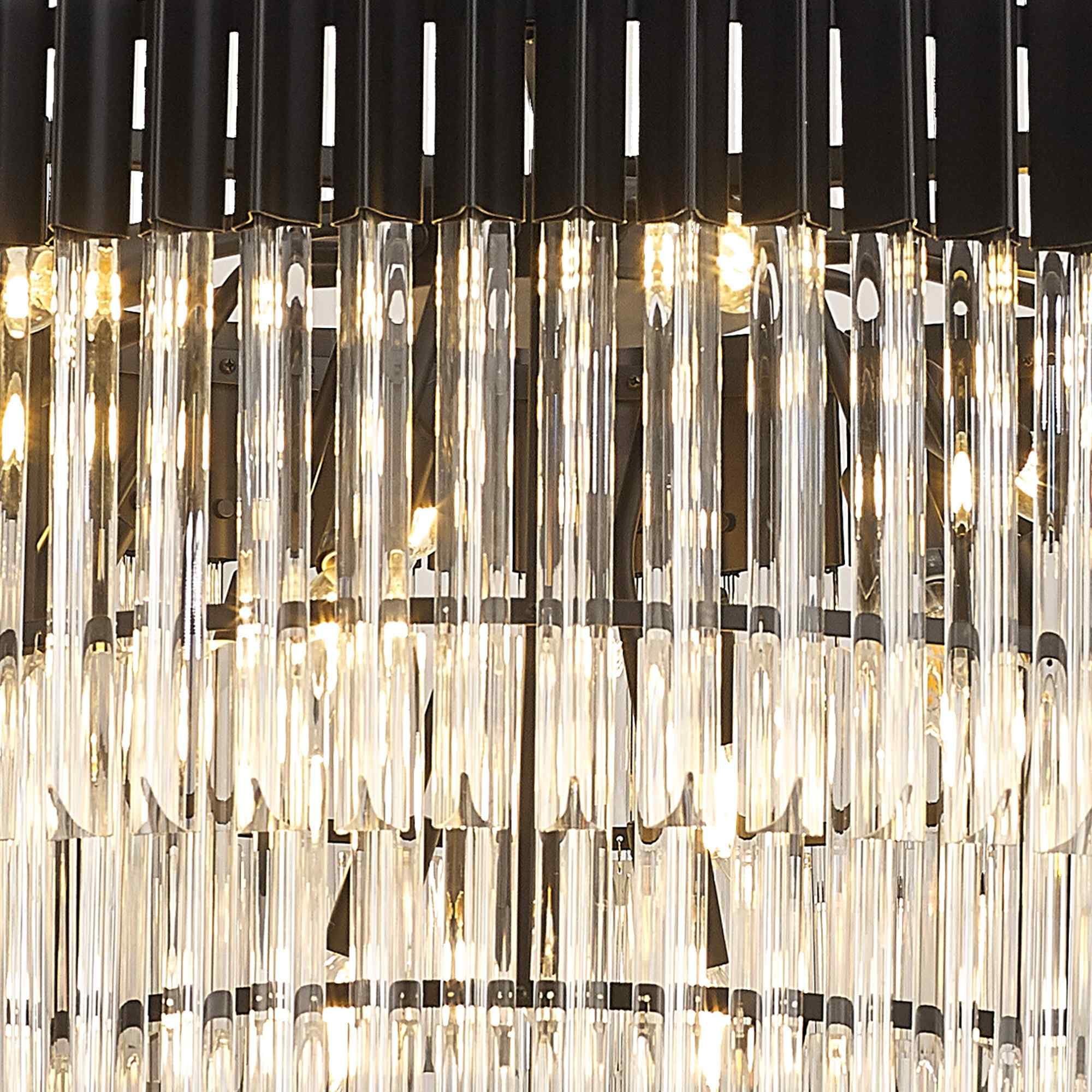 NL89839 Vienna 19 Light 5 Tier Round Pendant Matt Black Clear