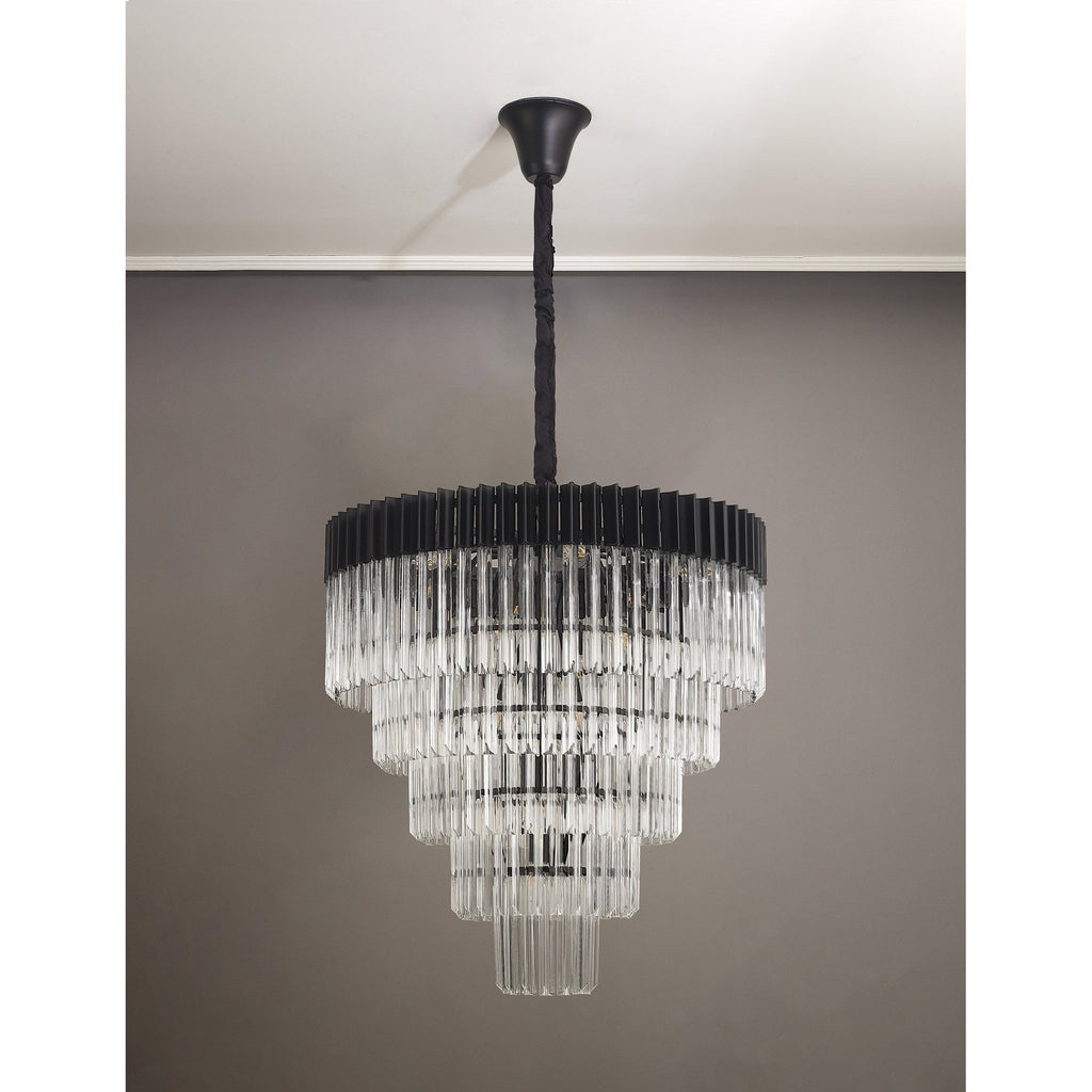 NL89839 Vienna 19 Light 5 Tier Round Pendant Matt Black Clear