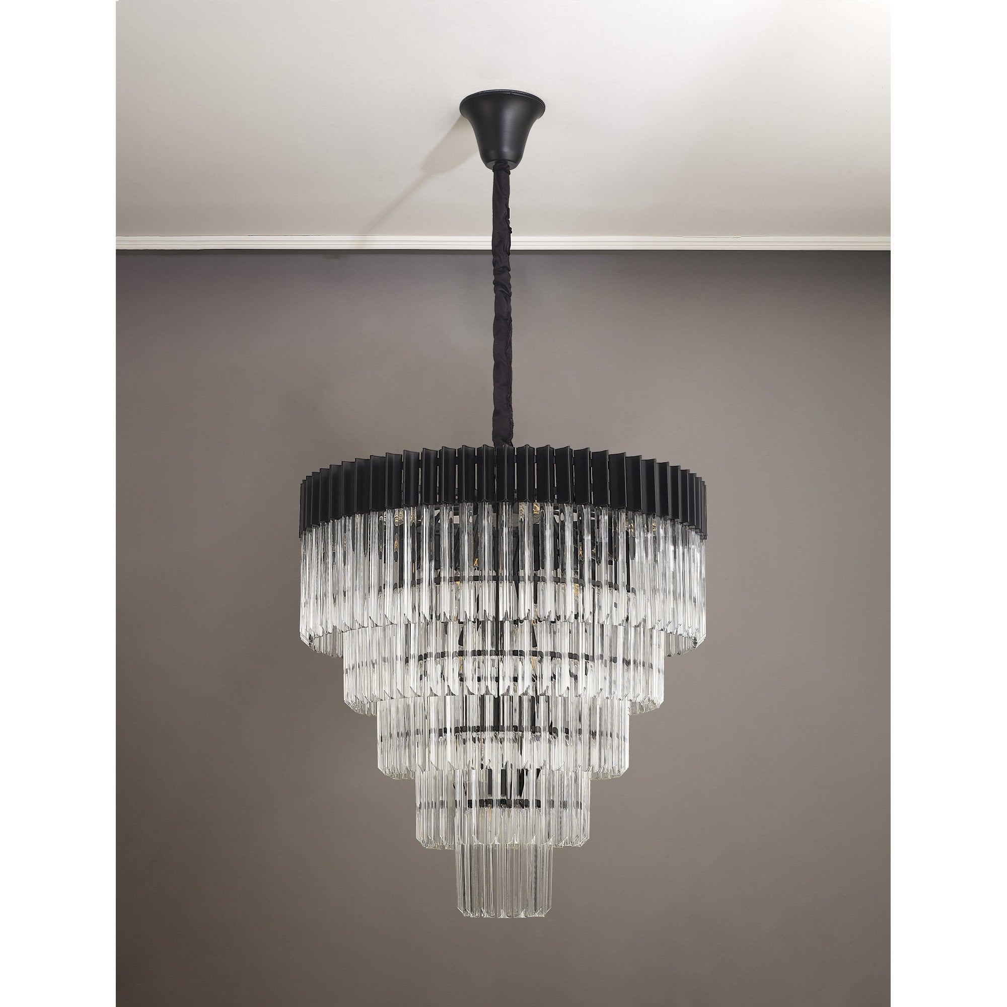 NL89839 Vienna 19 Light 5 Tier Round Pendant Matt Black Clear