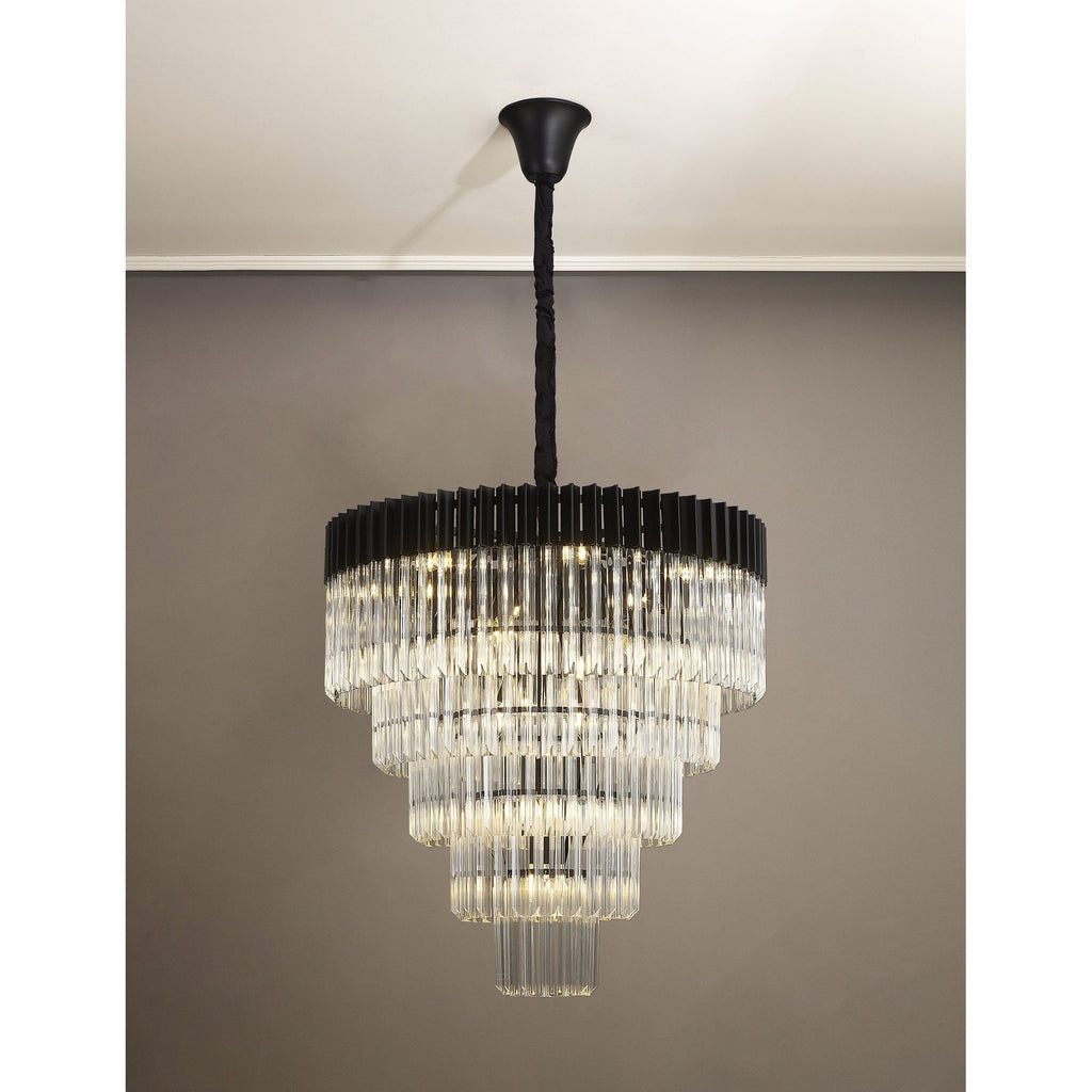 NL89839 Vienna 19 Light 5 Tier Round Pendant Matt Black Clear
