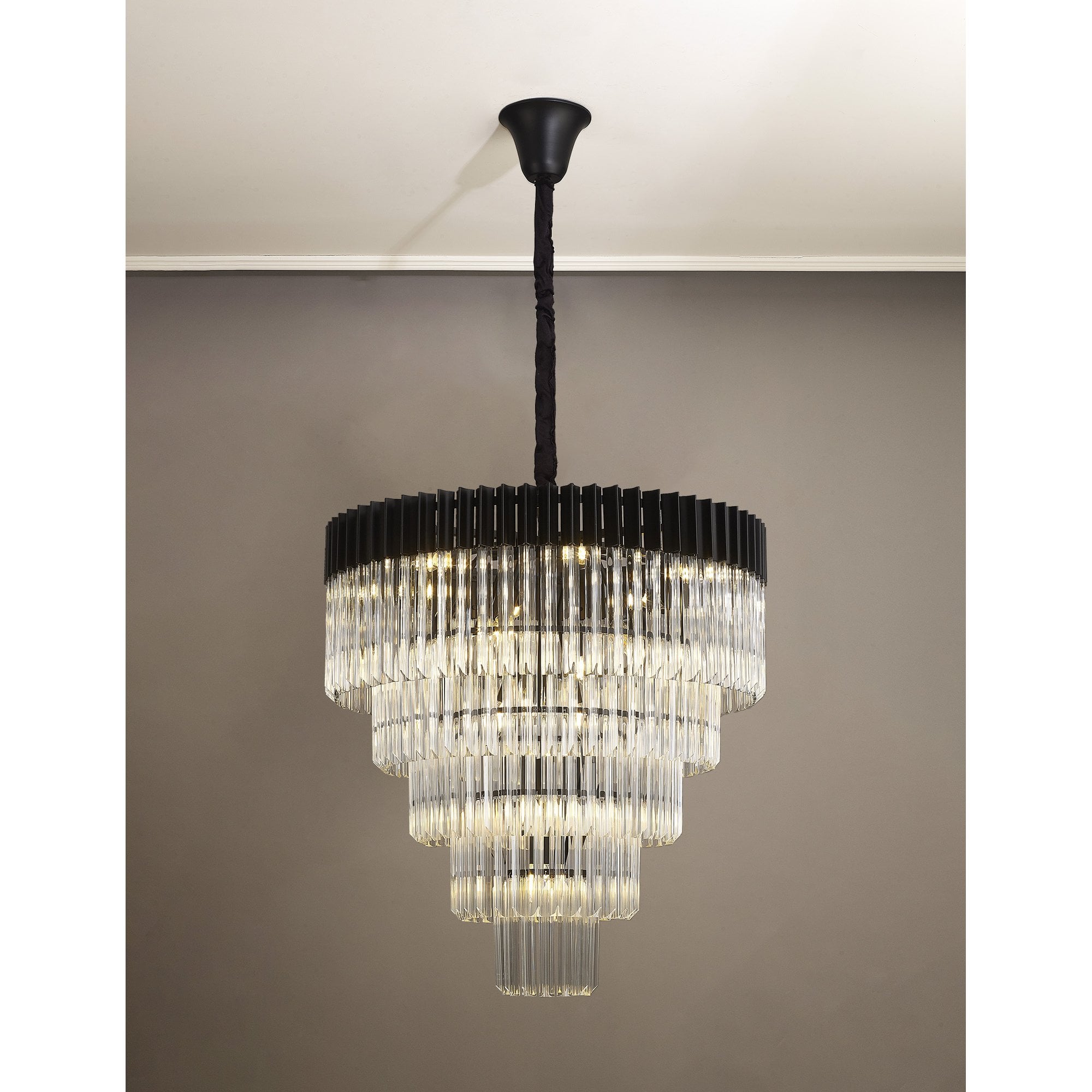 NL89839 Vienna 19 Light 5 Tier Round Pendant Matt Black Clear