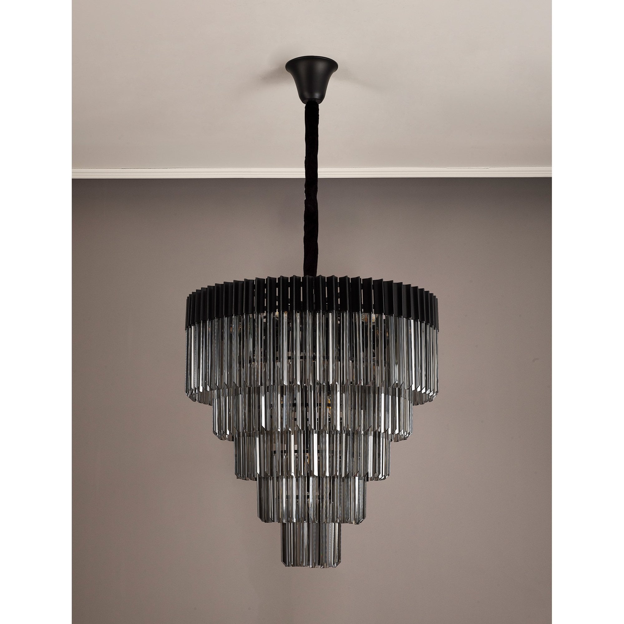 NL89849 Vienna 19 Light 5 Tier Round Pendant Matt Black Smoked