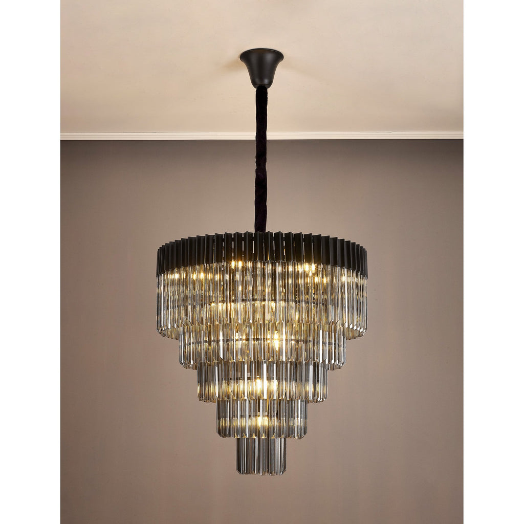 NL89849 Vienna 19 Light 5 Tier Round Pendant Matt Black Smoked
