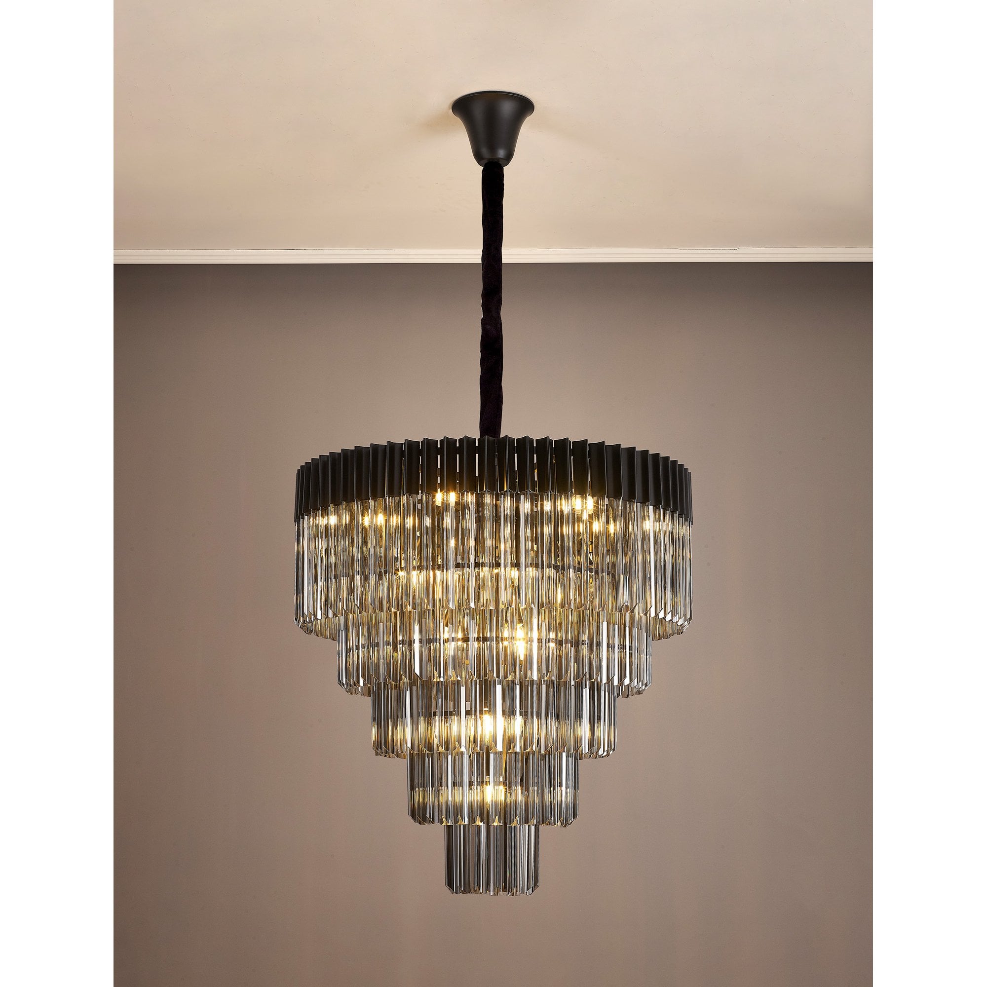 NL89849 Vienna 19 Light 5 Tier Round Pendant Matt Black Smoked