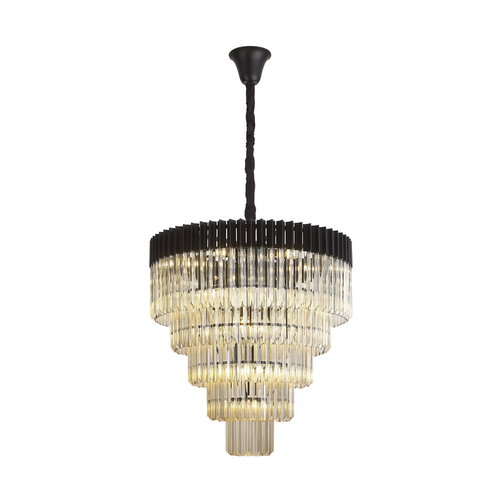 NL89859 Vienna 19 Light 5 Tier Round Pendant Matt Black Cognac