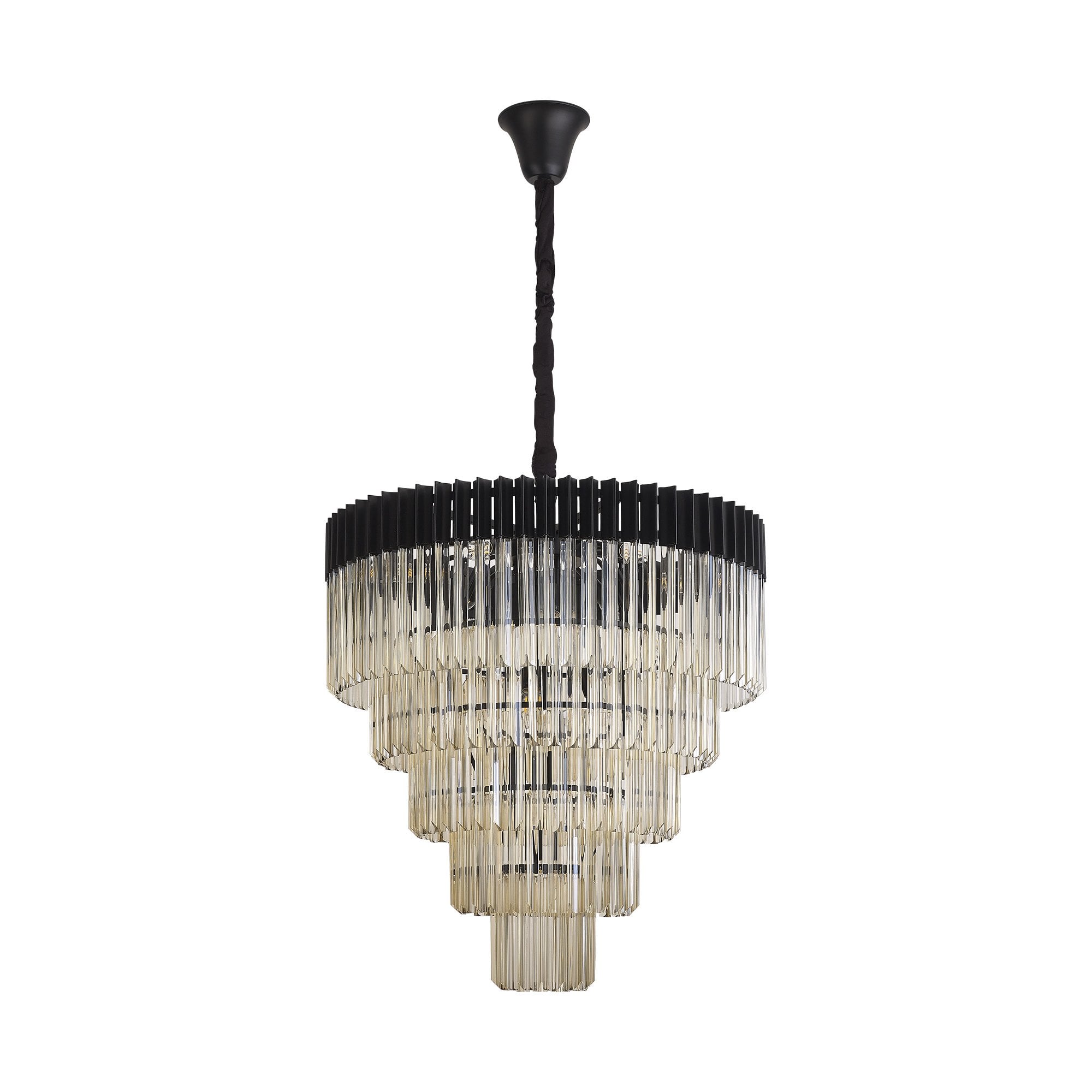 NL89859 Vienna 19 Light 5 Tier Round Pendant Matt Black Cognac