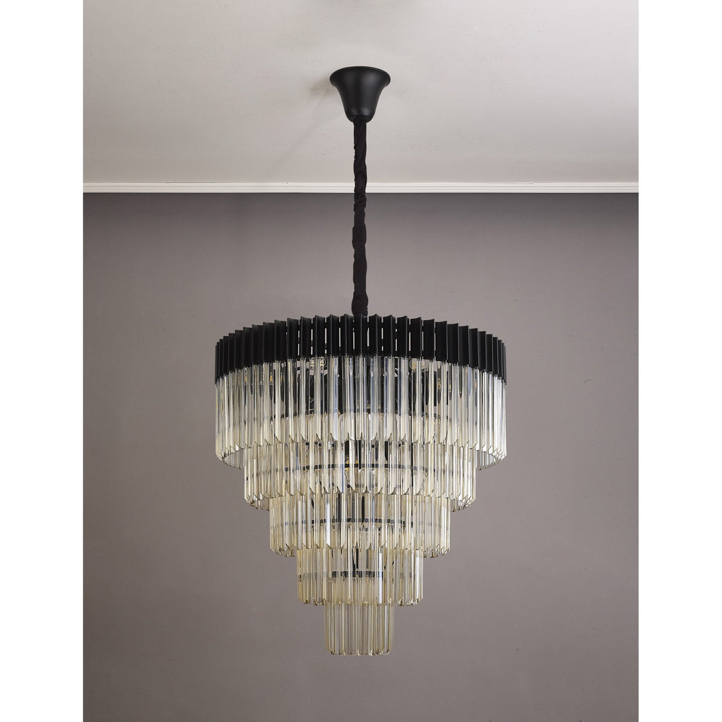 NL89859 Vienna 19 Light 5 Tier Round Pendant Matt Black Cognac