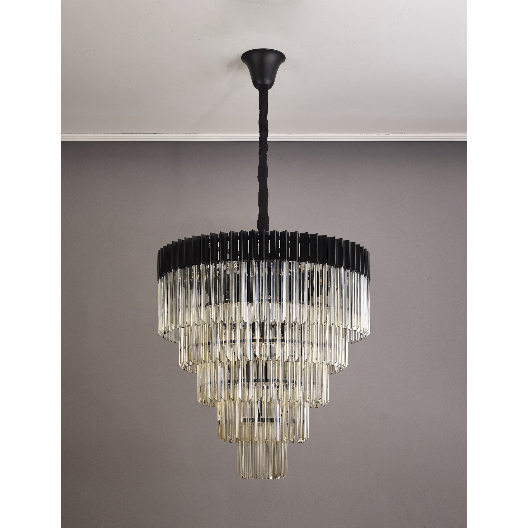 NL89859 Vienna 19 Light 5 Tier Round Pendant Matt Black Cognac