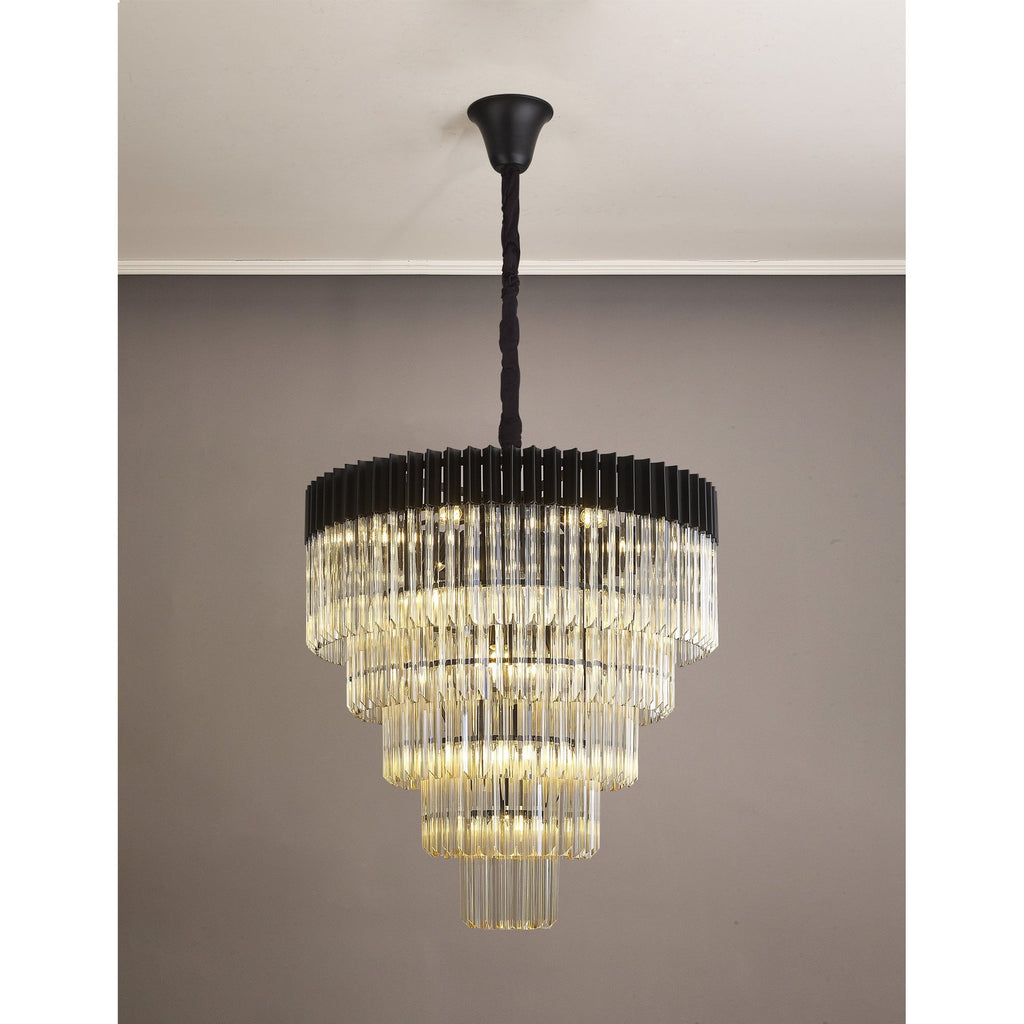 NL89859 Vienna 19 Light 5 Tier Round Pendant Matt Black Cognac