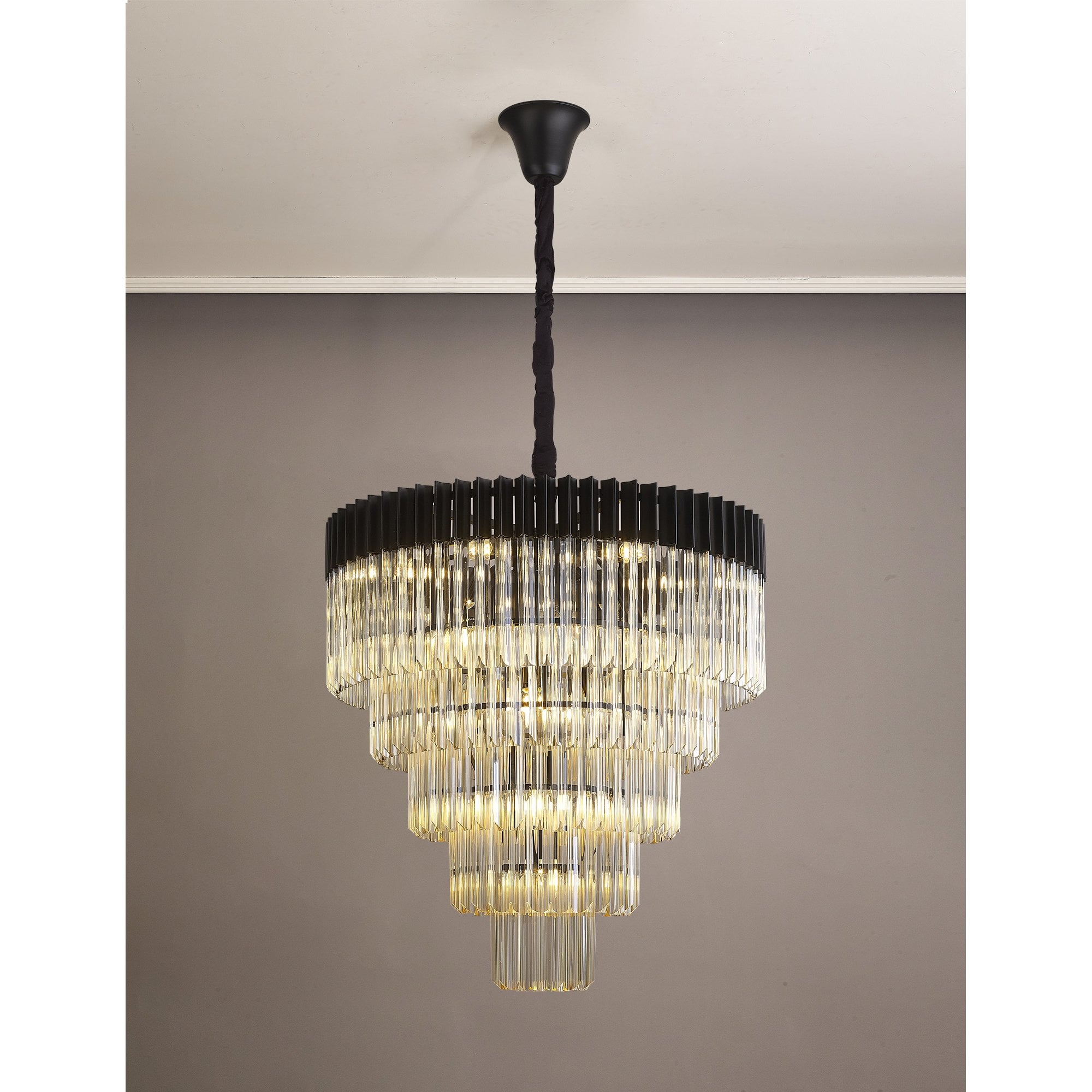 NL89859 Vienna 19 Light 5 Tier Round Pendant Matt Black Cognac