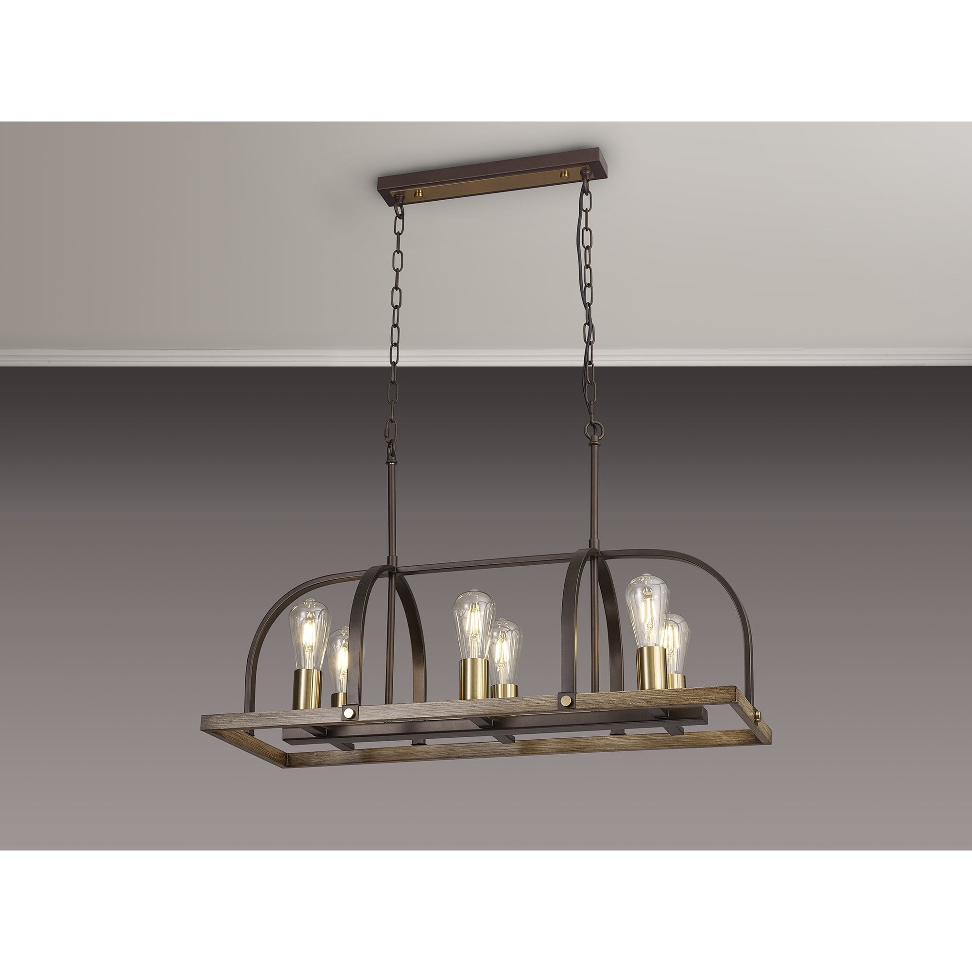 NL85779 Laiosa 6 Light Oblong Pendant Antique Bronze Brown Oxide