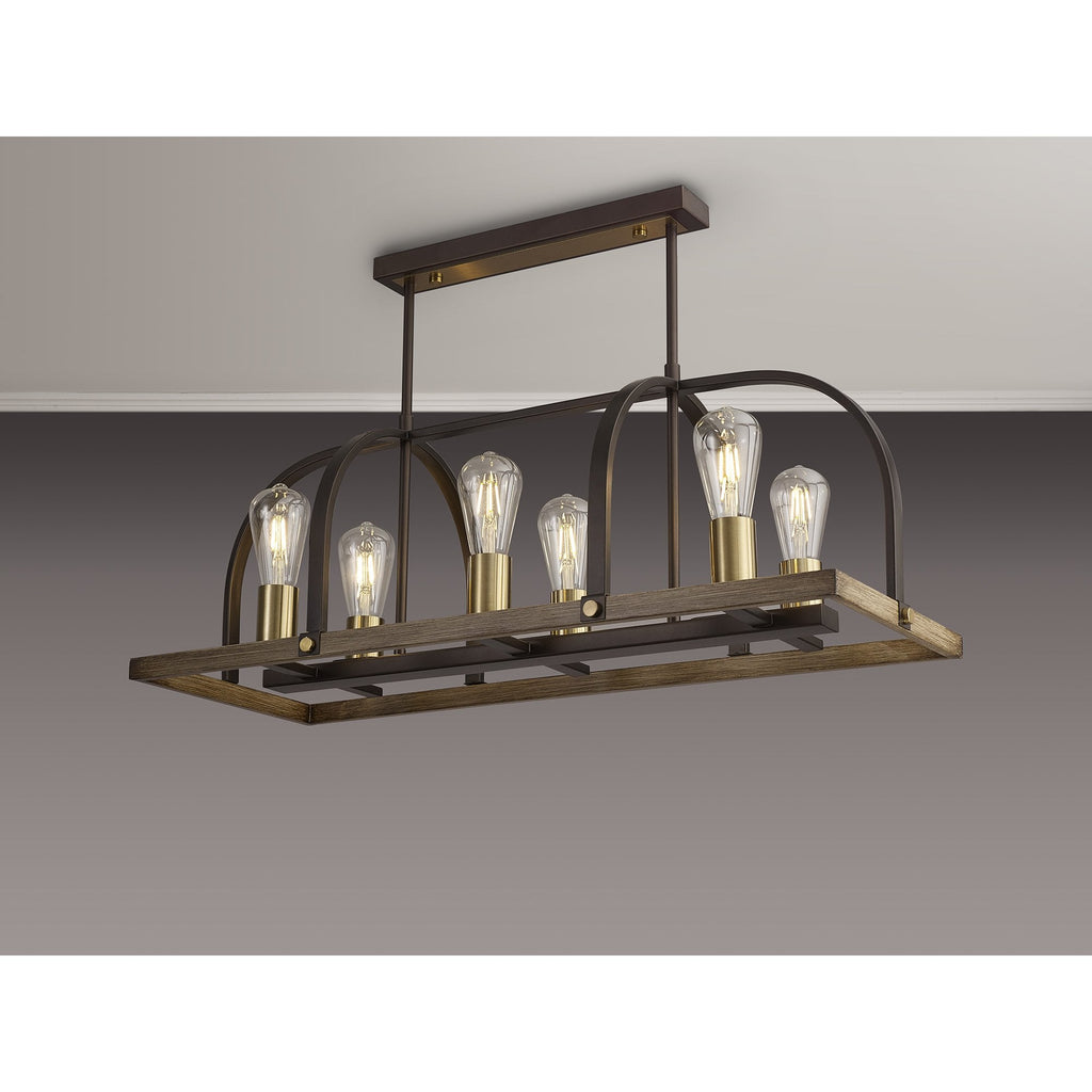 NL85779 Laiosa 6 Light Oblong Pendant Antique Bronze Brown Oxide