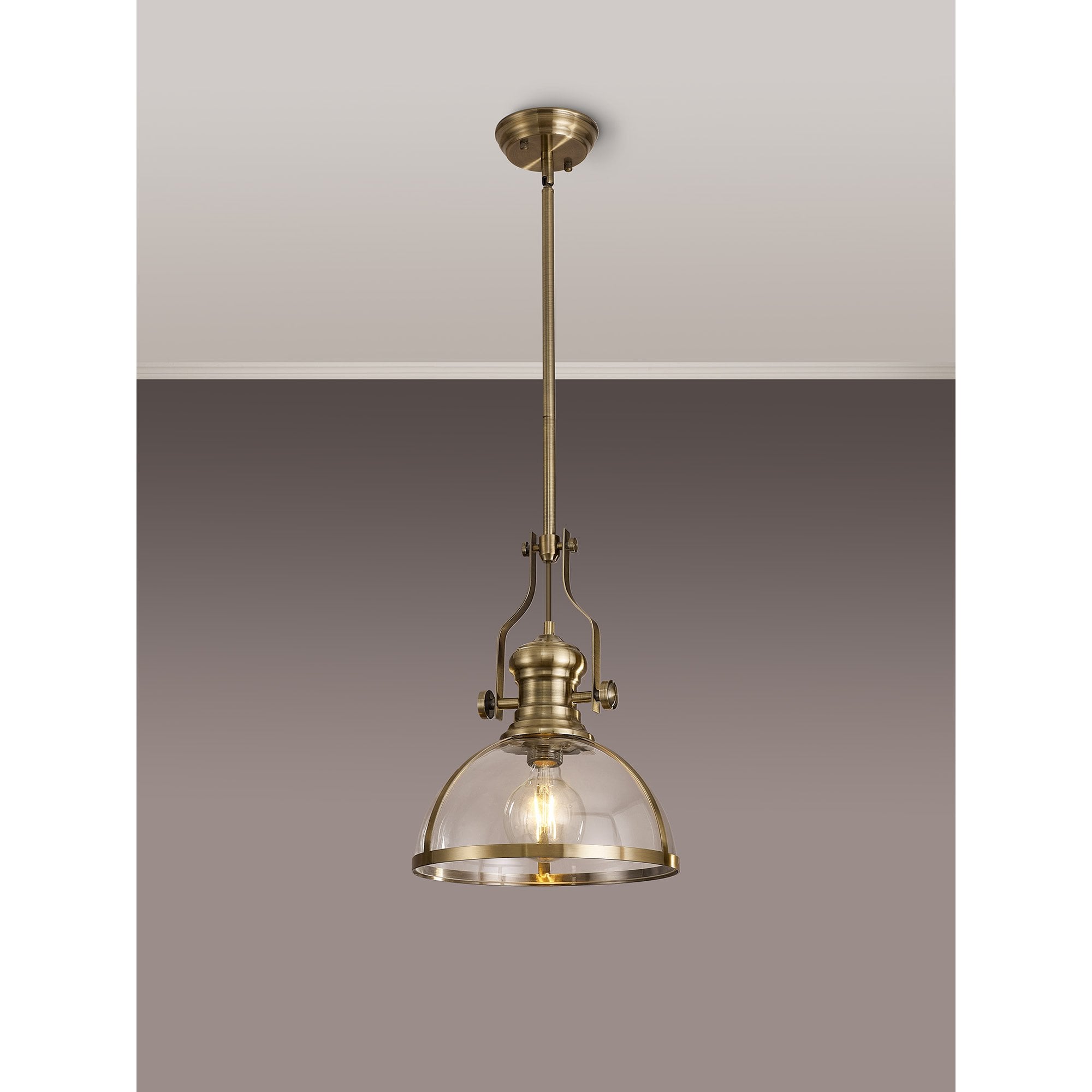 NL7262/AB9 Louis 1 Light Pendant Antique Brass Clear