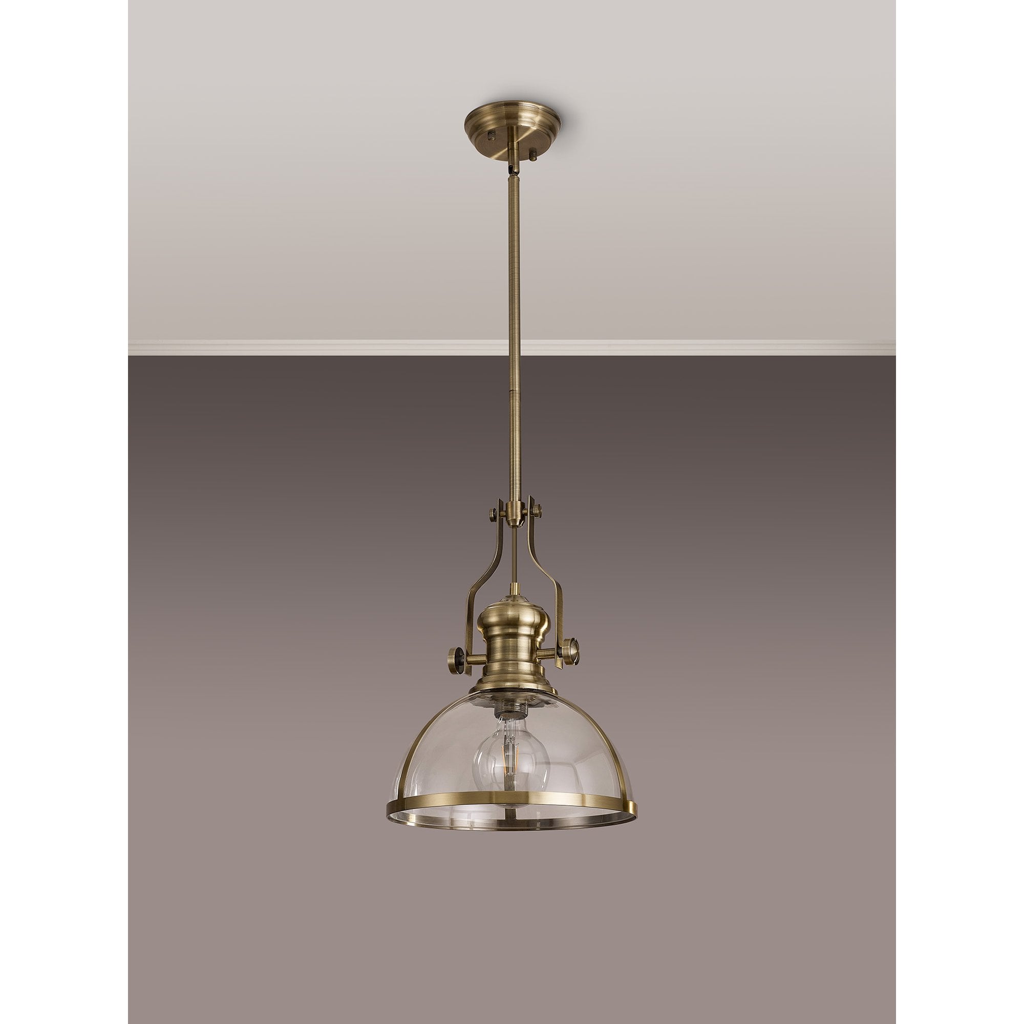 NL7262/AB9 Louis 1 Light Pendant Antique Brass Clear