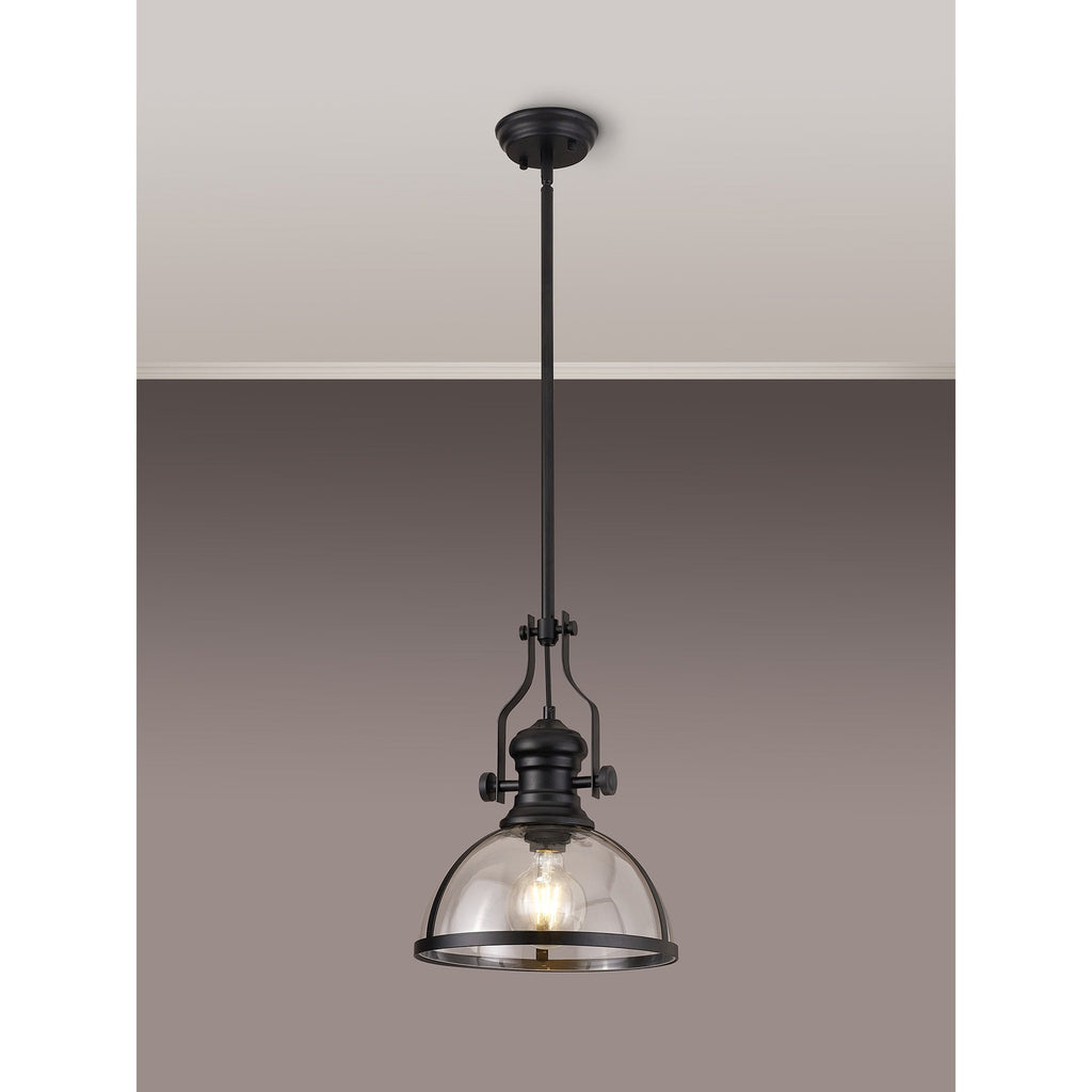 NL7262/BL9 Louis 1 Light Pendant Matt Black Clear