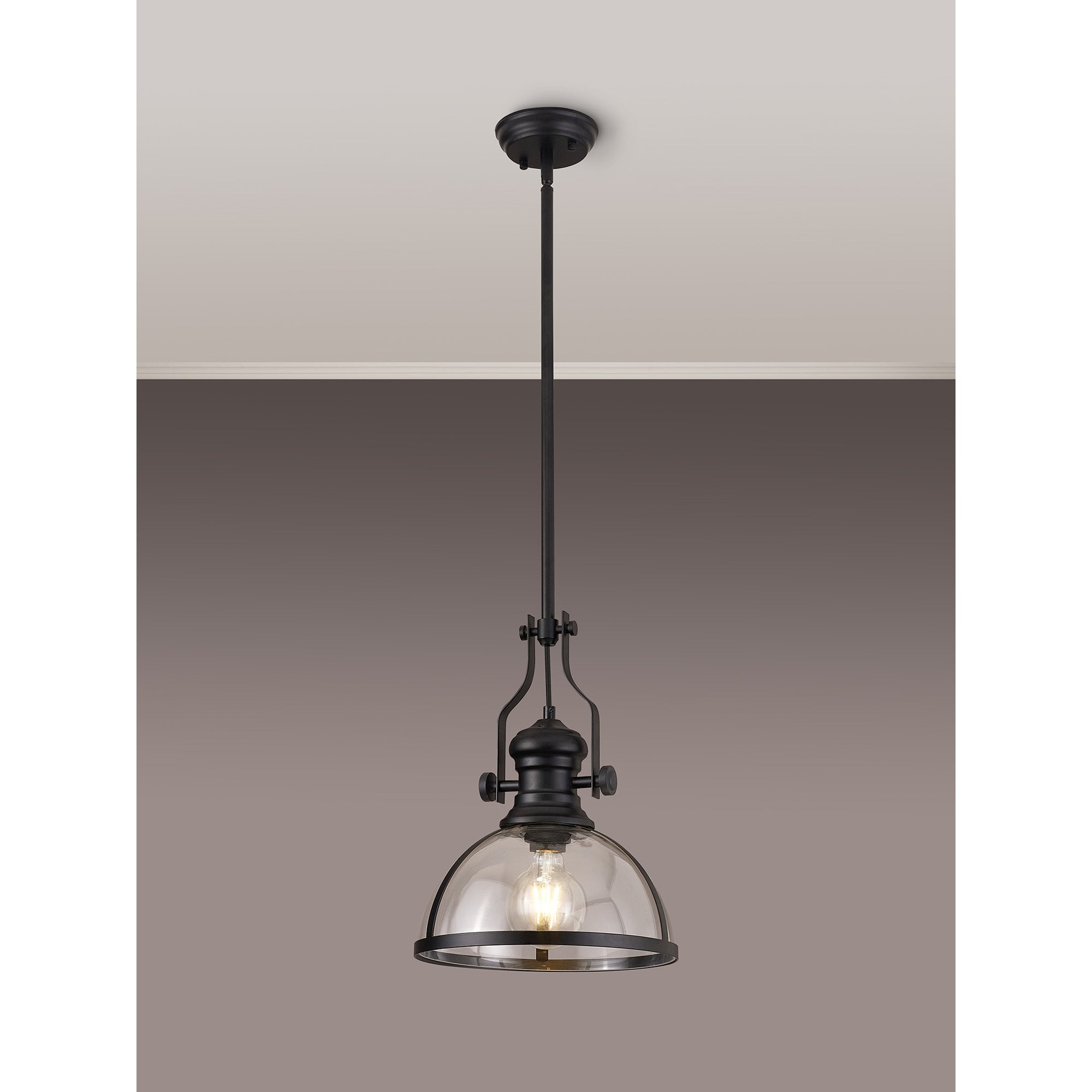 NL7262/BL9 Louis 1 Light Pendant Matt Black Clear