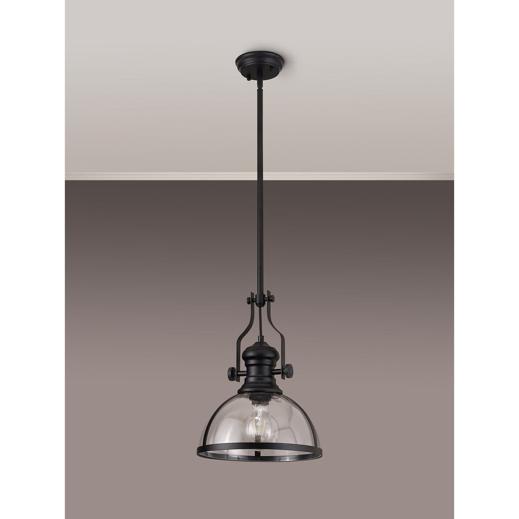 NL7262/BL9 Louis 1 Light Pendant Matt Black Clear