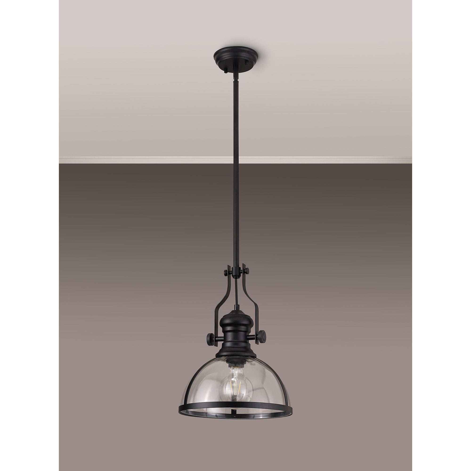NL7262/BL9 Louis 1 Light Pendant Matt Black Clear