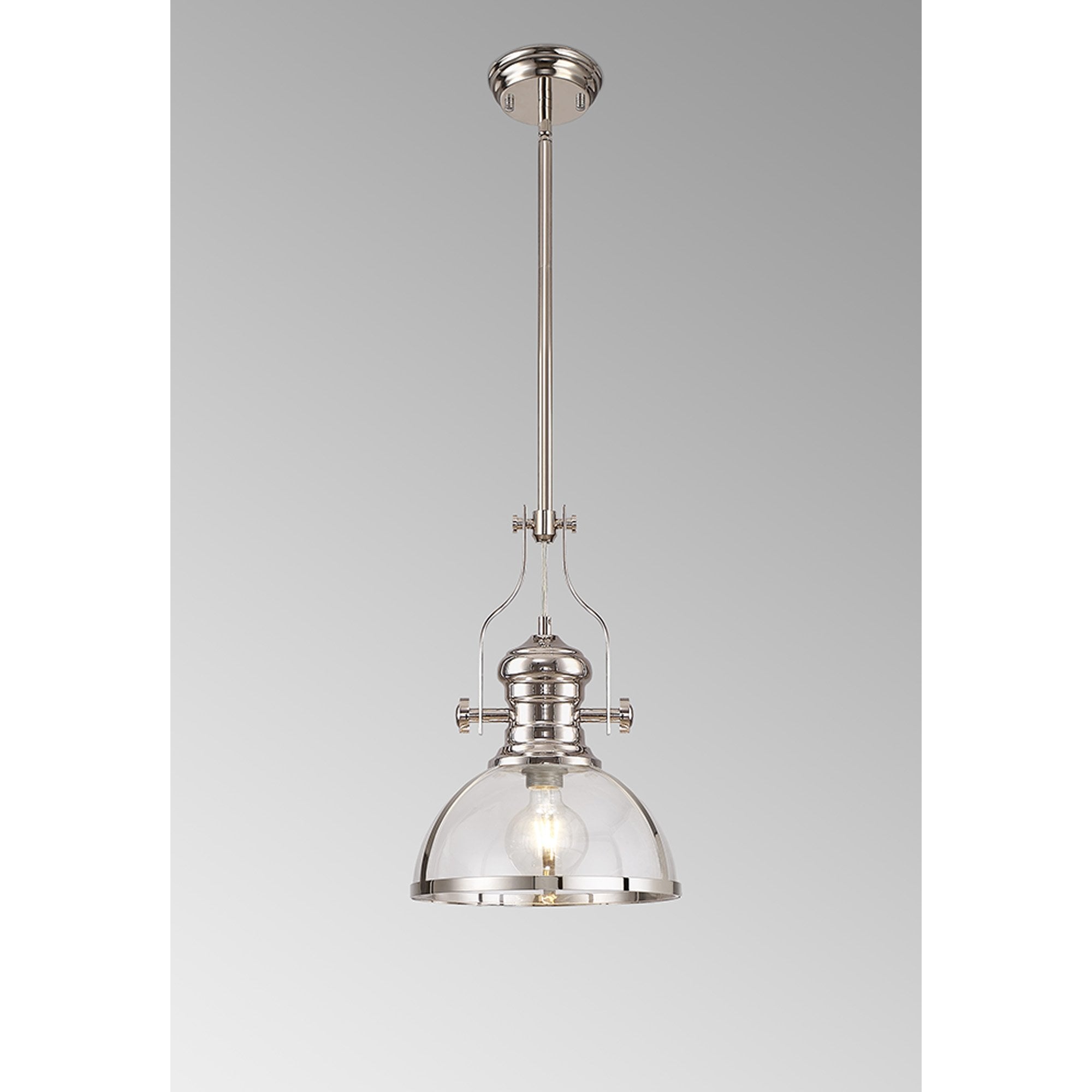 NL7262/PN9 Louis 1 Light Pendant Polished Nickel Clear