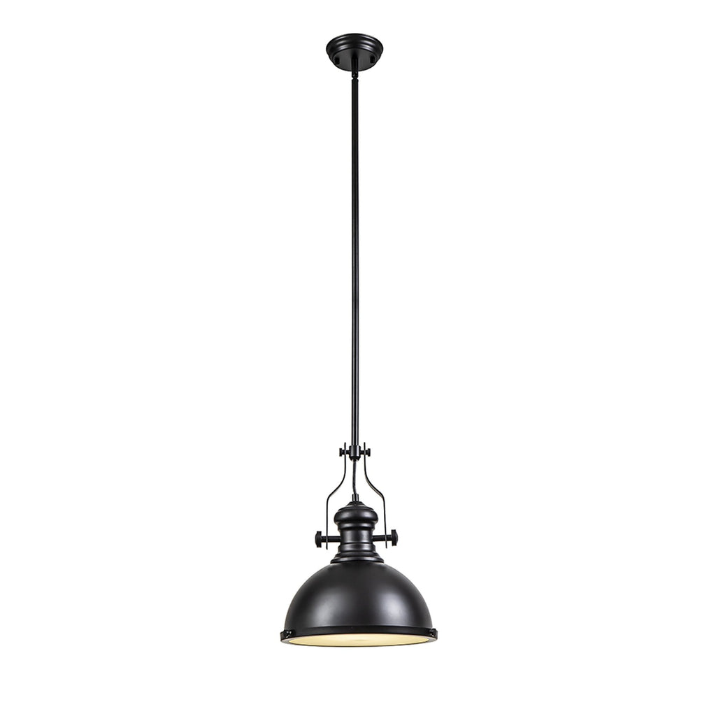 NL86609 Louis 1 Light Pendant Matt Black Frosted White