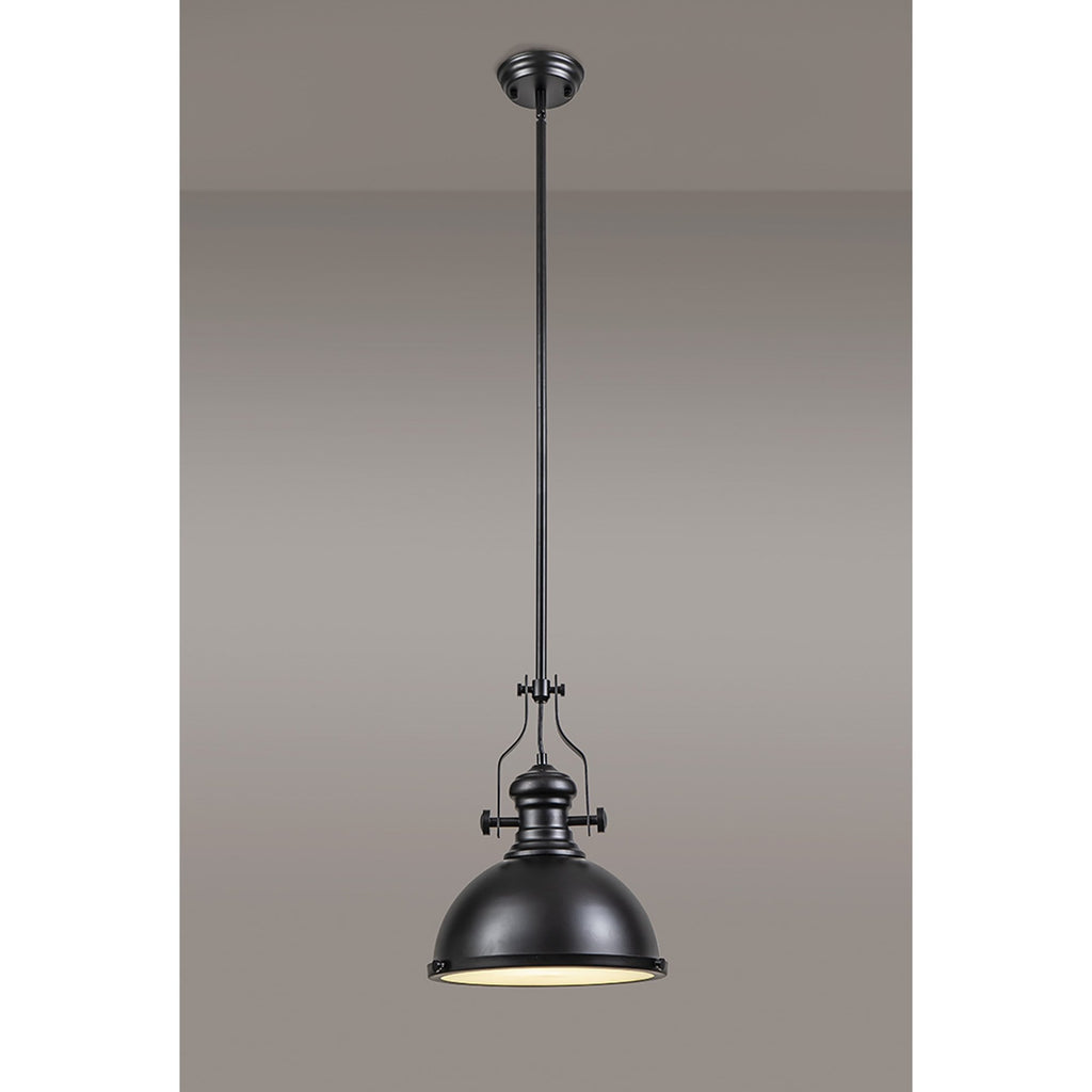 NL86609 Louis 1 Light Pendant Matt Black Frosted White
