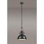 NL86609 Louis 1 Light Pendant Matt Black Frosted White