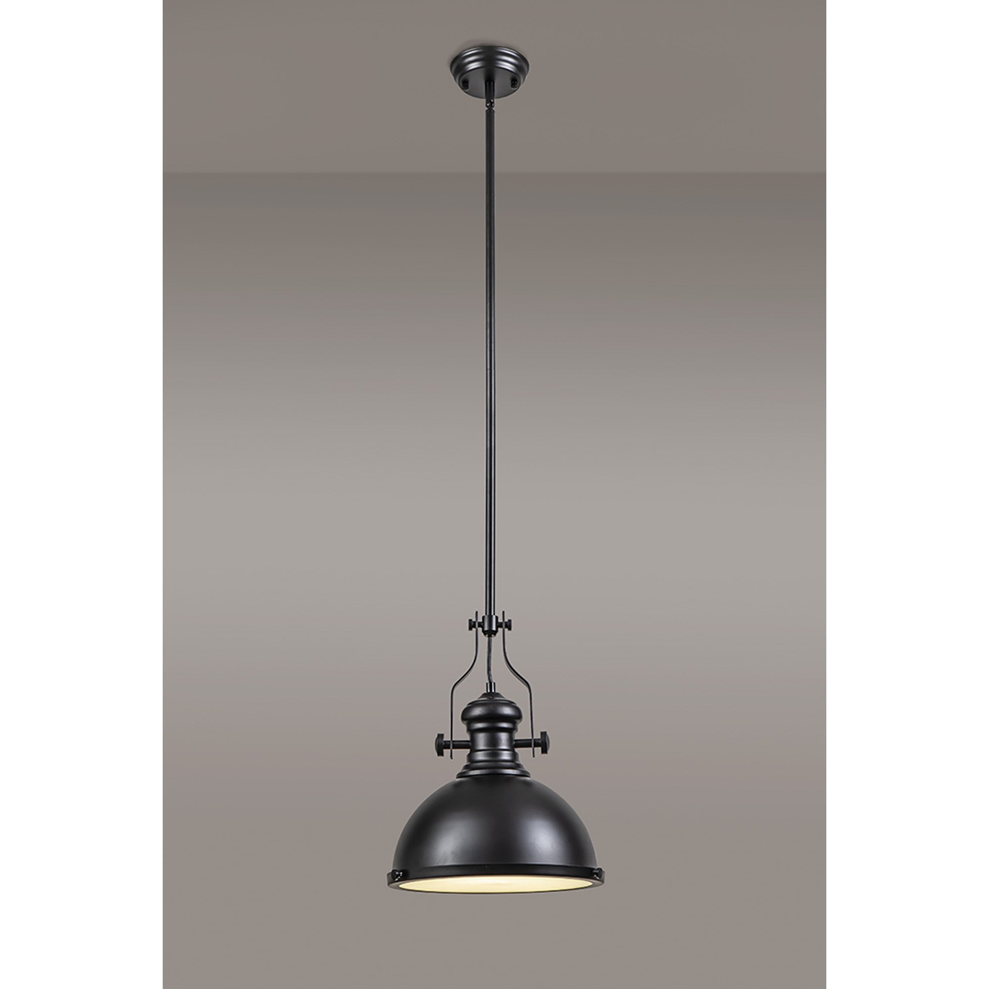NL86609 Louis 1 Light Pendant Matt Black Frosted White