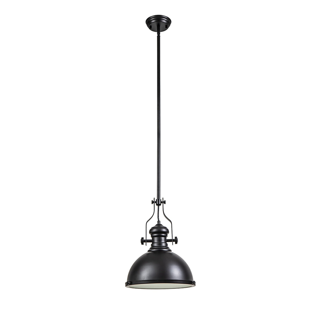 NL86609 Louis 1 Light Pendant Matt Black Frosted White