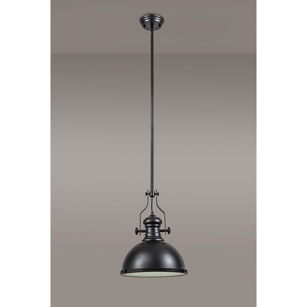 NL86609 Louis 1 Light Pendant Matt Black Frosted White