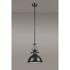 NL86609 Louis 1 Light Pendant Matt Black Frosted White