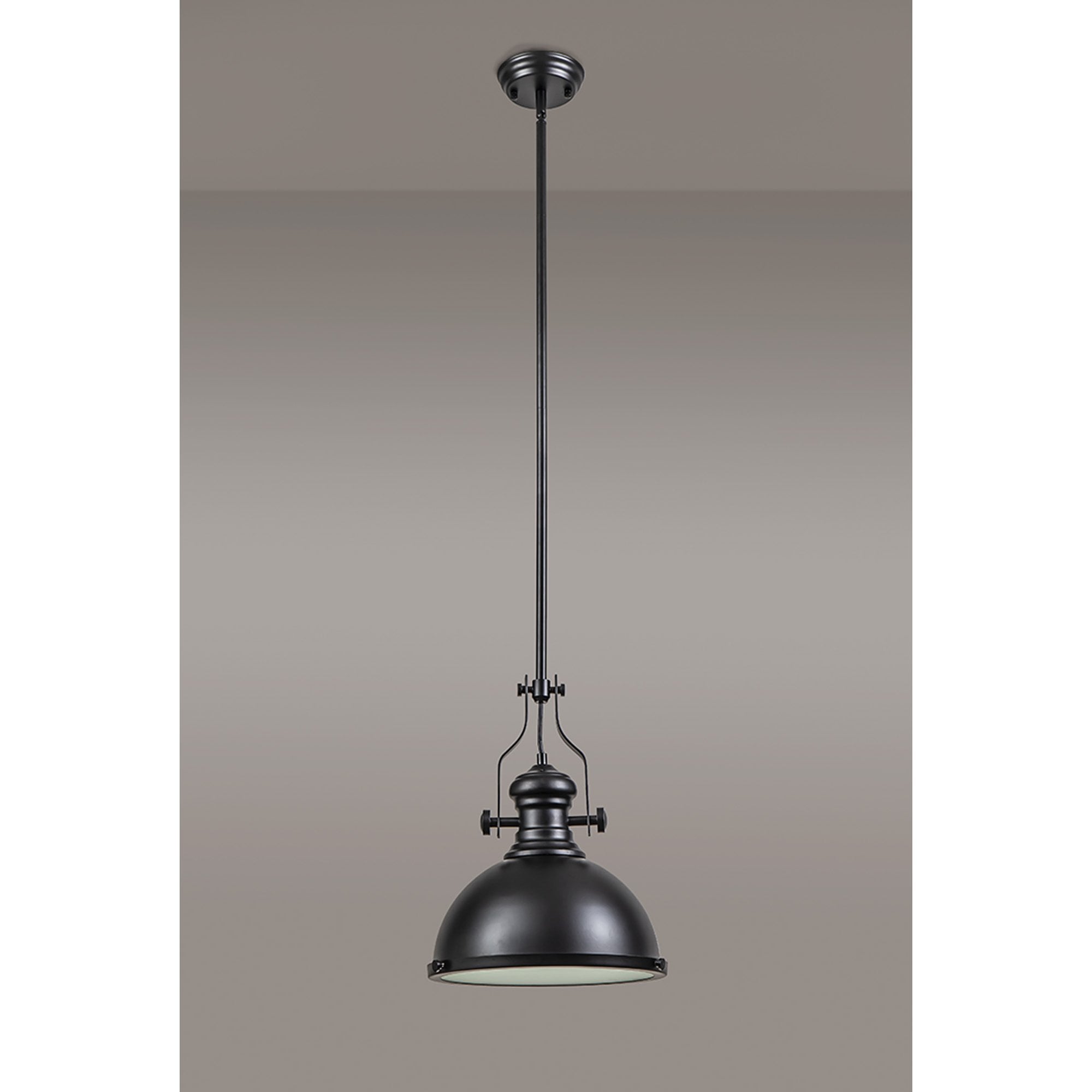 NL86609 Louis 1 Light Pendant Matt Black Frosted White